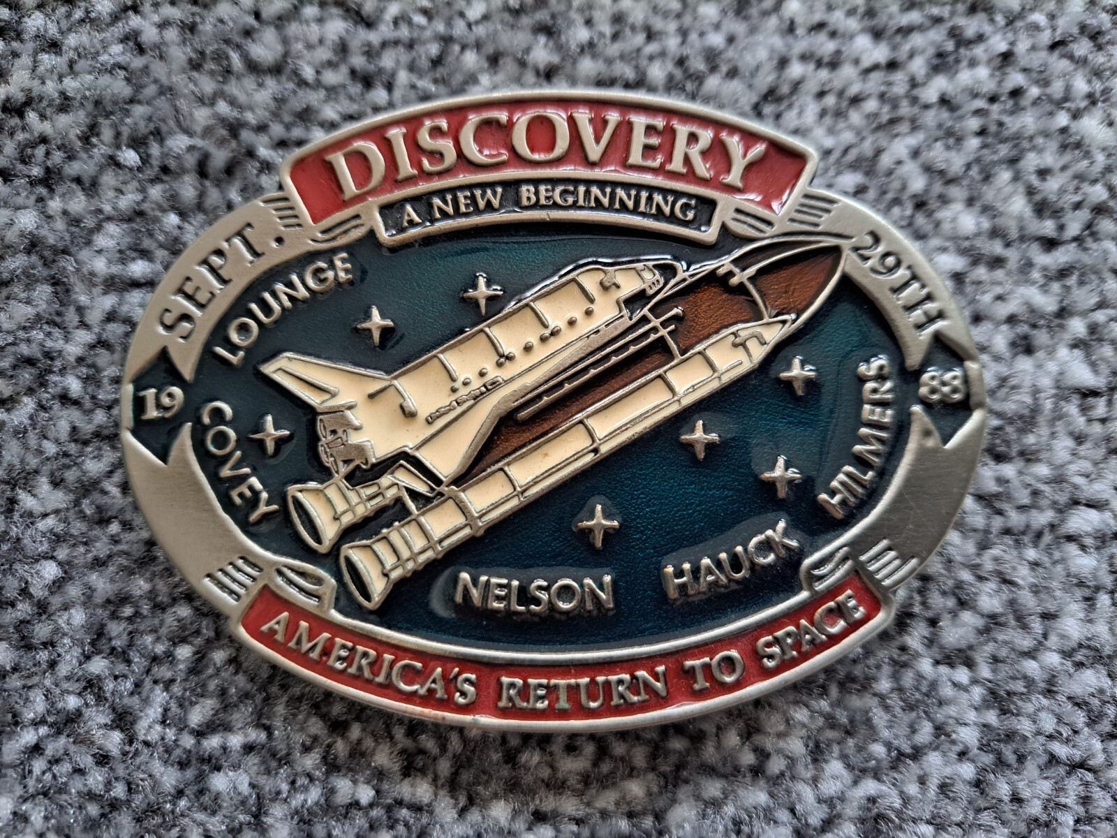 RARE Vintage Discovery Sept 88 Nelson Hauck Hilmers, American Space, Belt Buckle