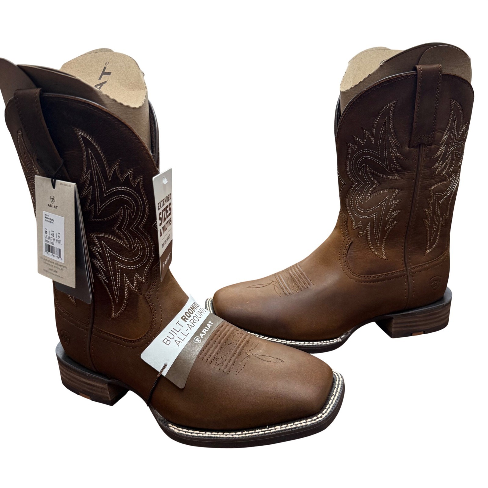 Ariat Western Big Rig Boots Mens 10 EEEE Distressed Brown Leather Square Toe New