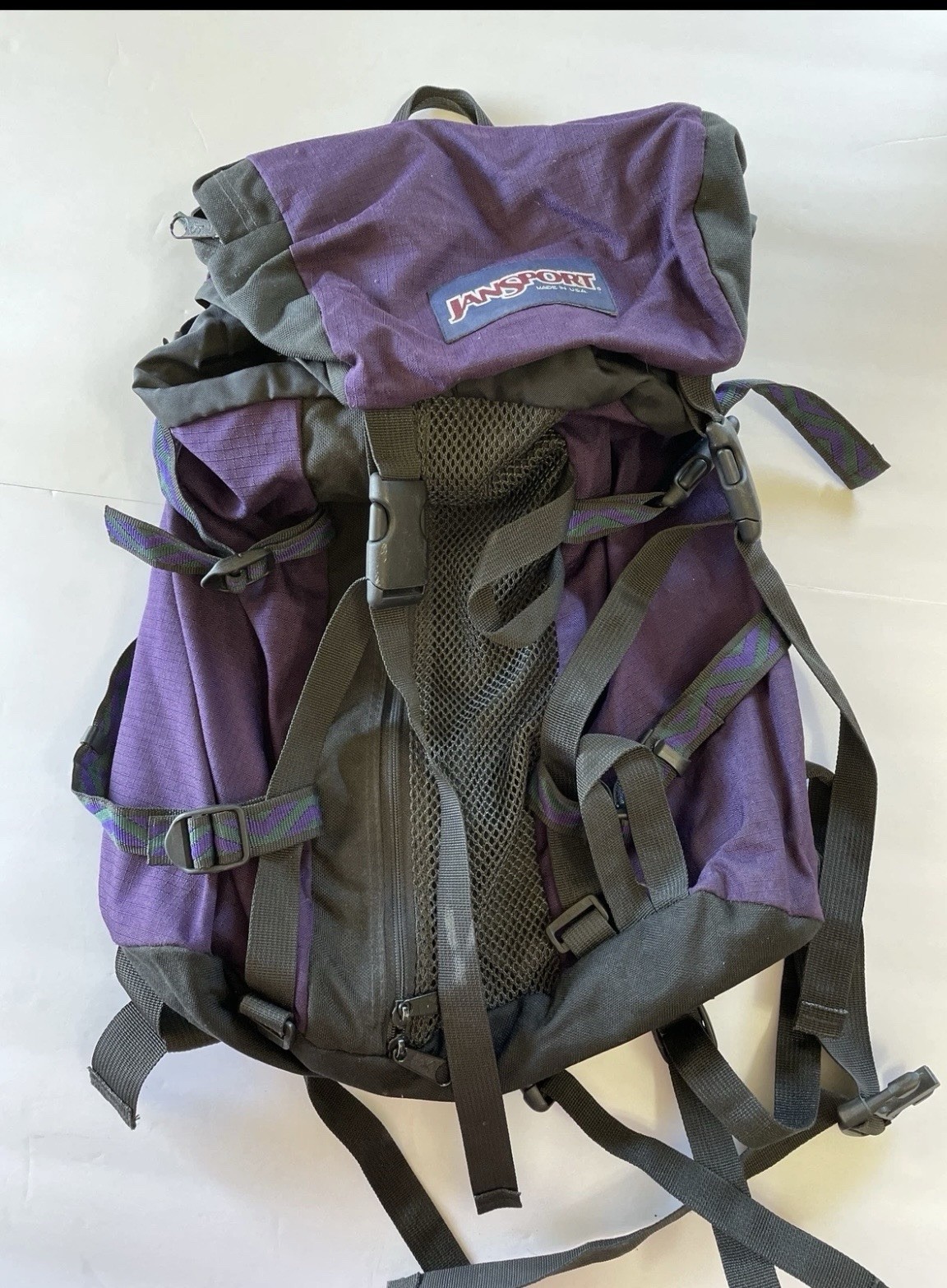 Vtg Jansport  Backpack Vintage Hiking Black And Purple Camping Backpack 90s