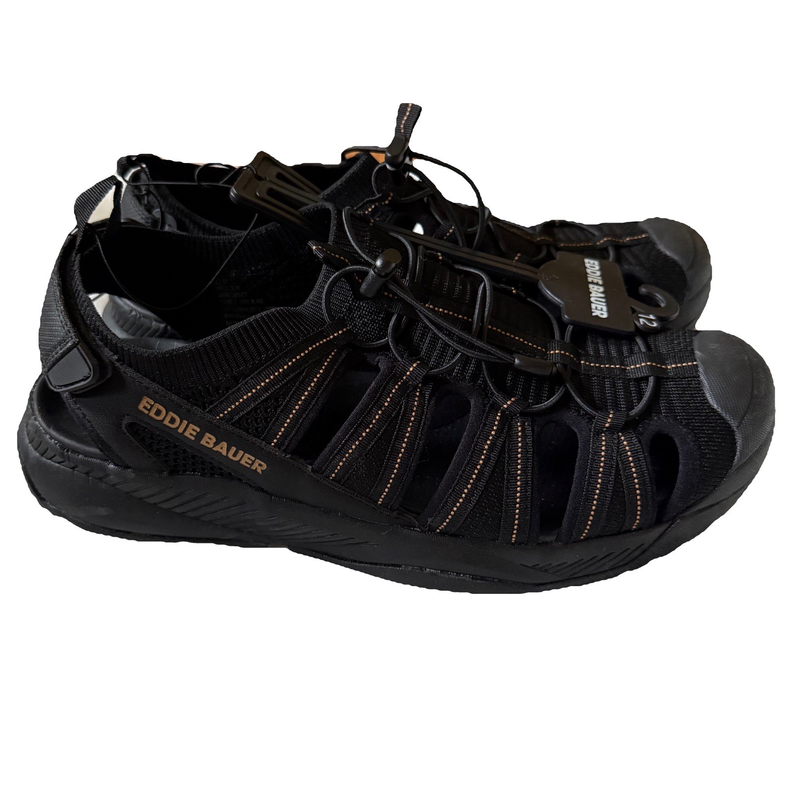 NWOB Eddie Bauer Yesler Fisherman Sandals Men 12M Black Leather Comfort