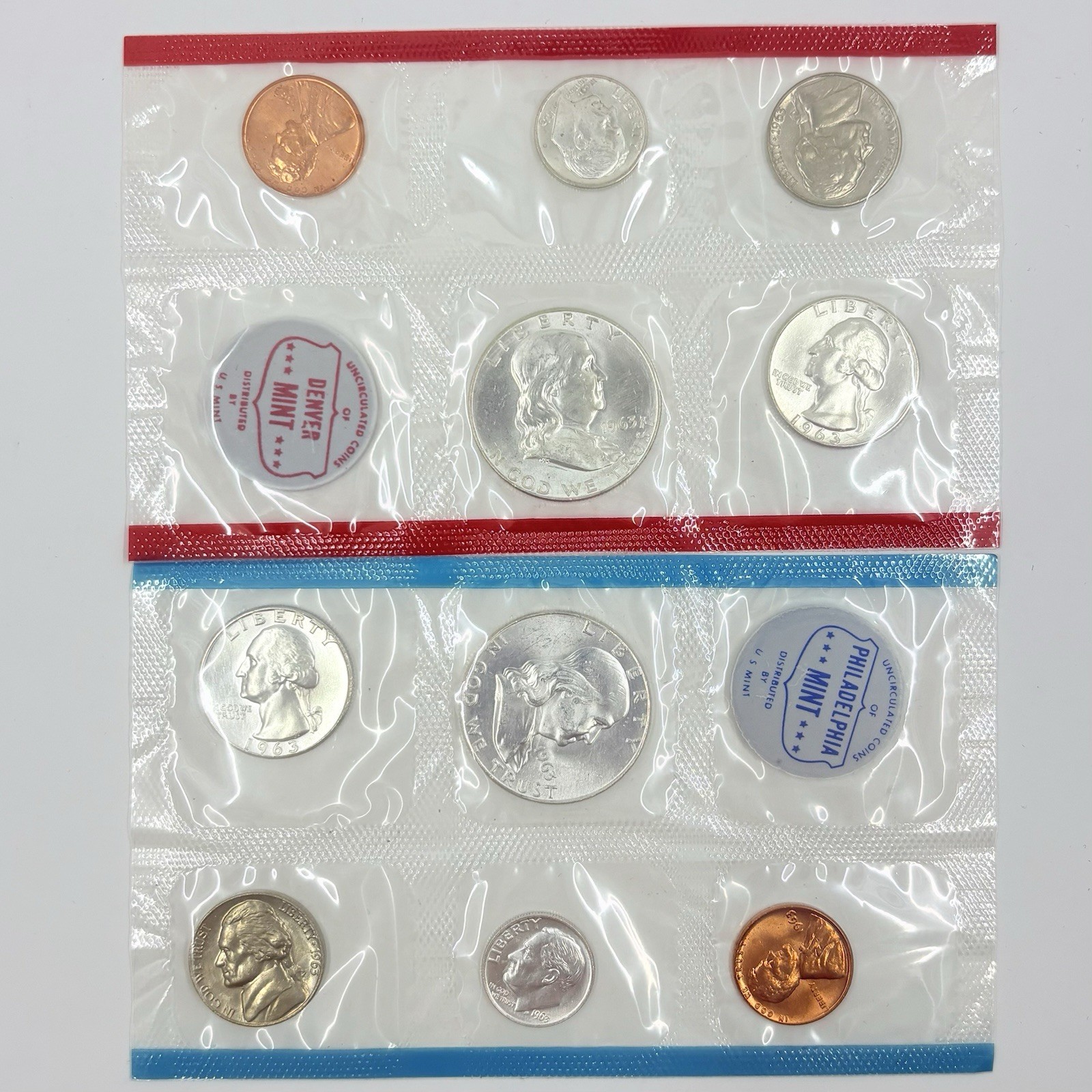 1963 U.S. Mint Set Philadelphia & Denver Uncirculated 90% Coins OGP
