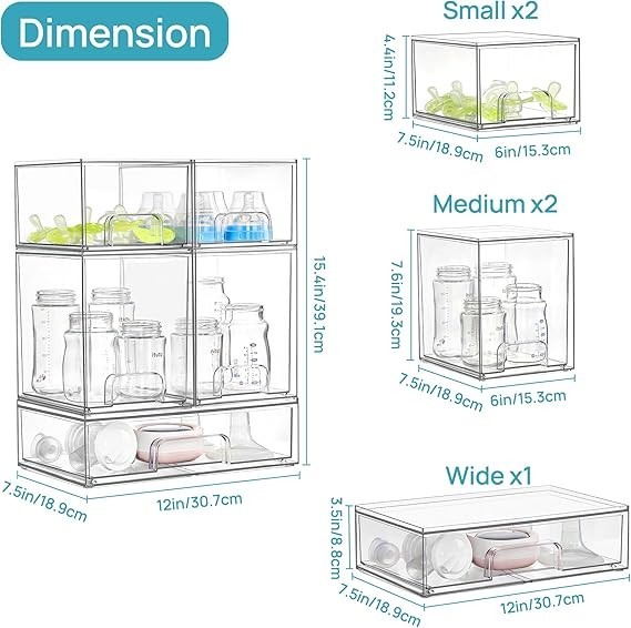 Stackable Storage Drawers Set of 5, Clear Plastic Organizer