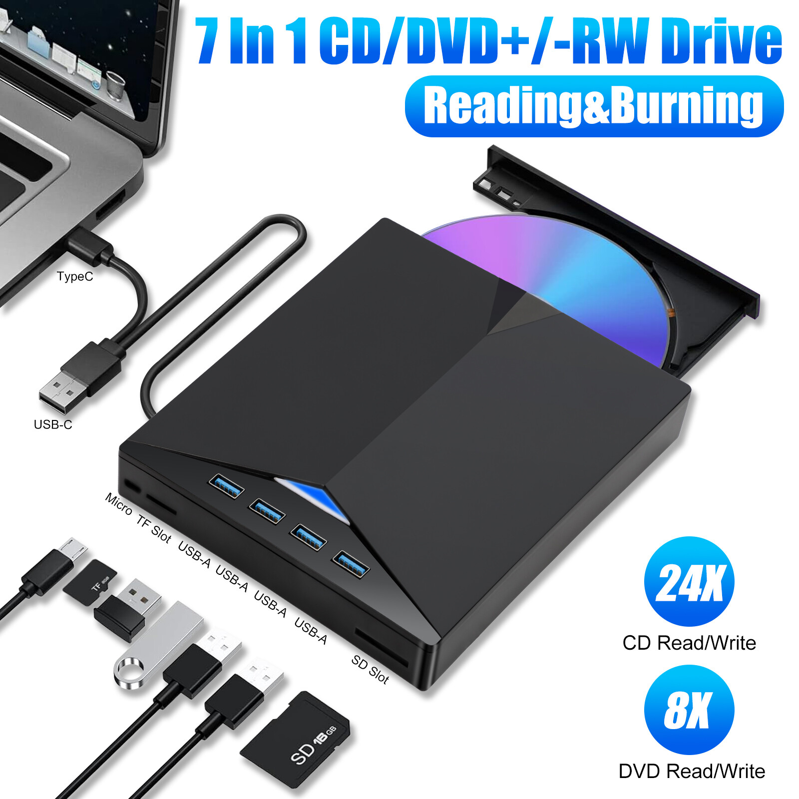External CD DVD Drive USB 3.0 Writer Burner Player for PC Laptop Windows 11 10