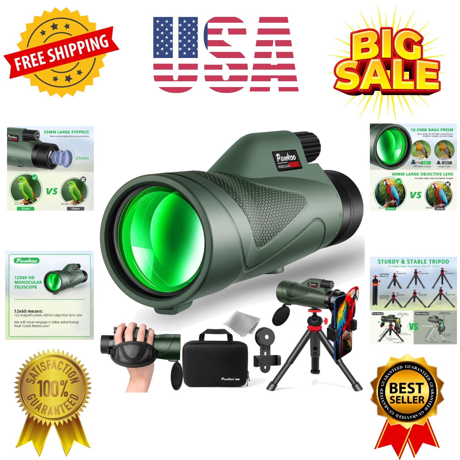 12x60 HD Monocular Telescope for Adults high Powered | Comes with Smartphone ...