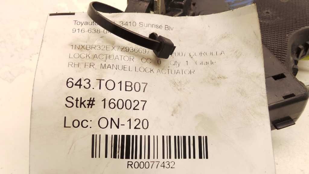 03-08 TOYOTA COROLLA PASSENGER SIDE FRONT DOOR LOCK ACTUATOR ASSEMBLY