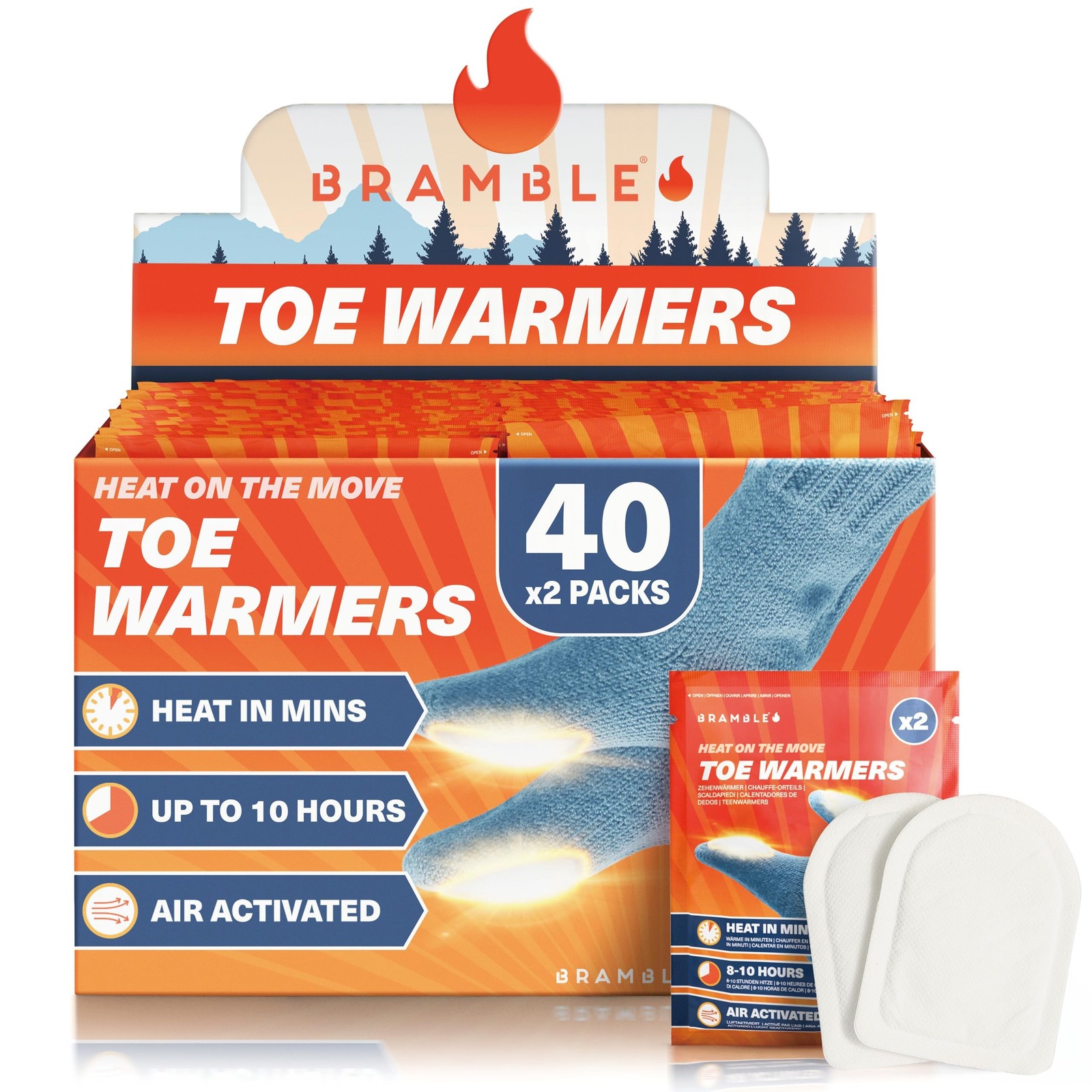 Bramble 80 Adhesive Toe Warmers for Feet (40 Pairs) | Long-Lasting Foot Warme...