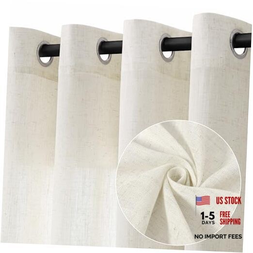 Cream Linen Curtains 84 Inch Length 2 Panels 52"W x 84"L (Pack of 2) Natural
