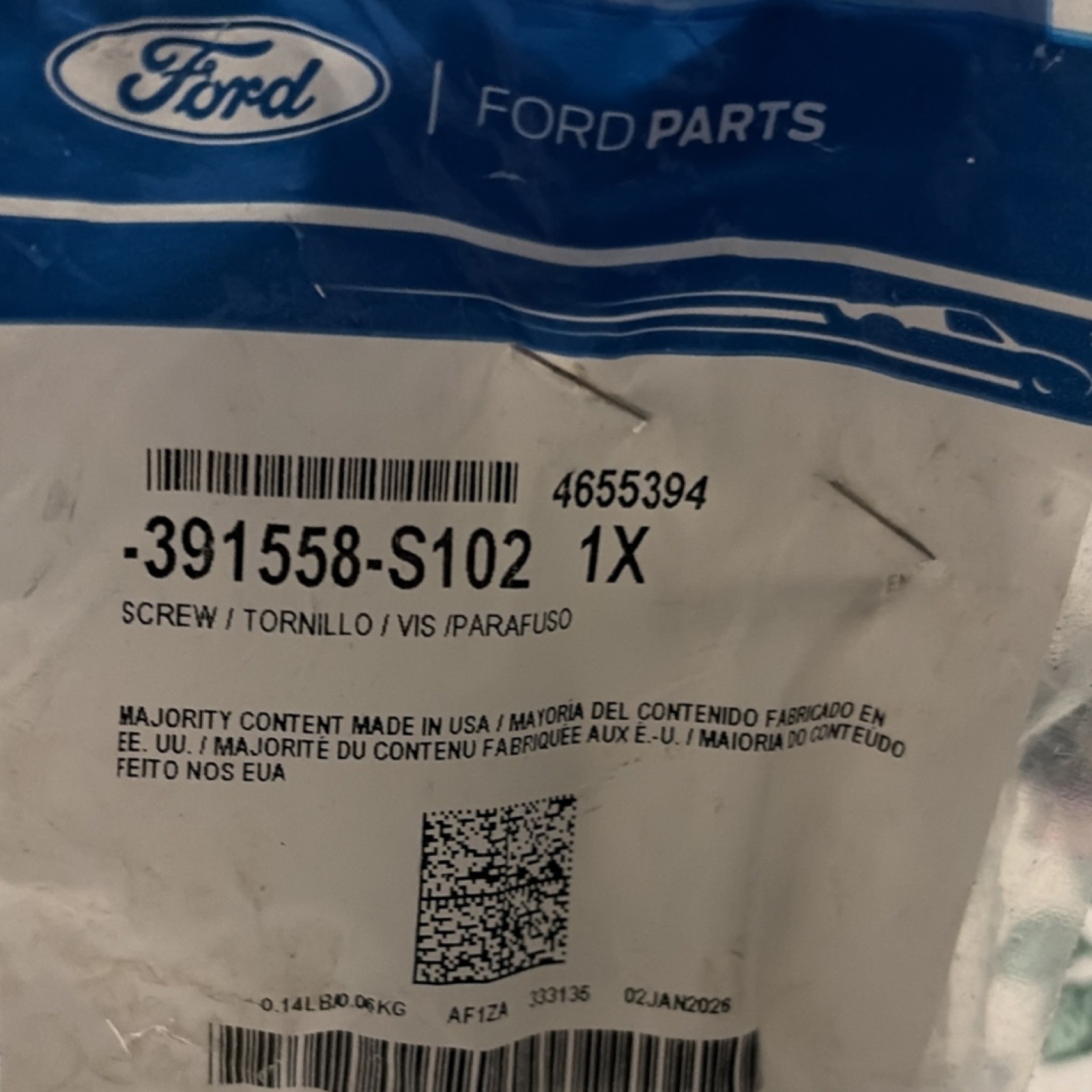 Genuine Ford Automatic Transmission Mount Bolt 391558-S102