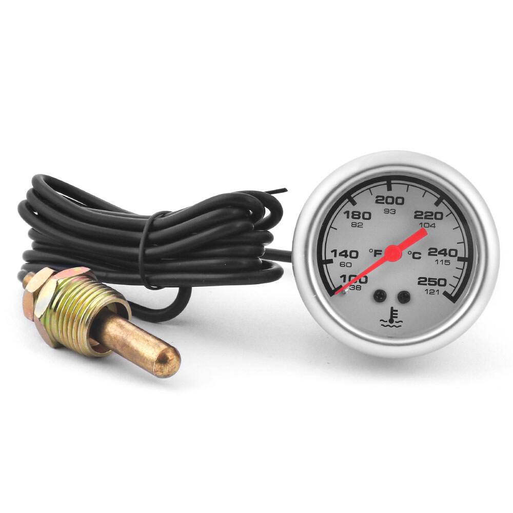 2" 52mm Pointer Mechanical Water Temp Gauge Meter 38-121℃/100-250℉ Sensor 1/2npt