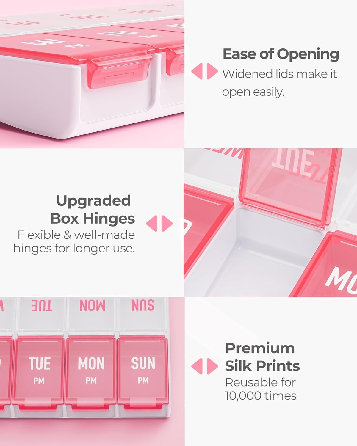 Weekly Pill Organizer 2 Times a Day, Stylish Pill Box 7 Day AM PM with Large Com