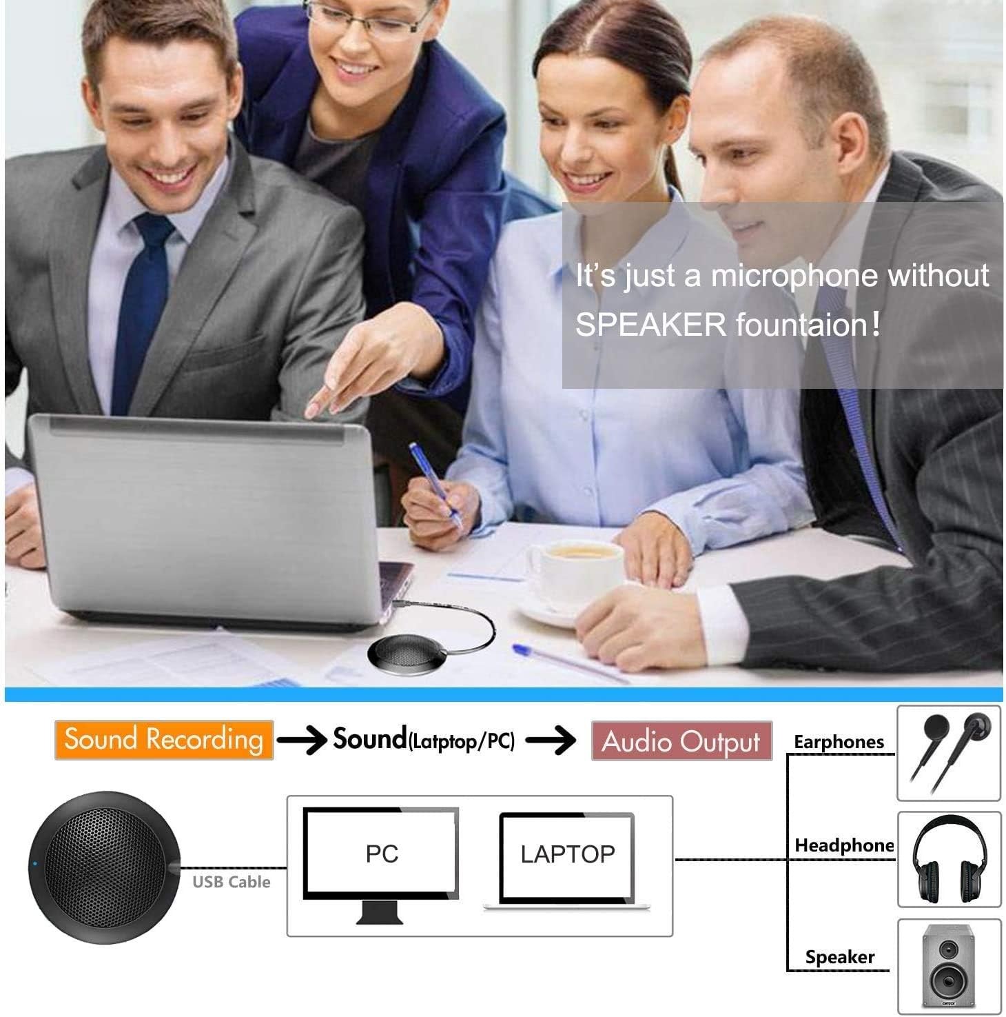 Conference USB Microphone, Computer Desktop Mic with LED Indicator, Plug & Play