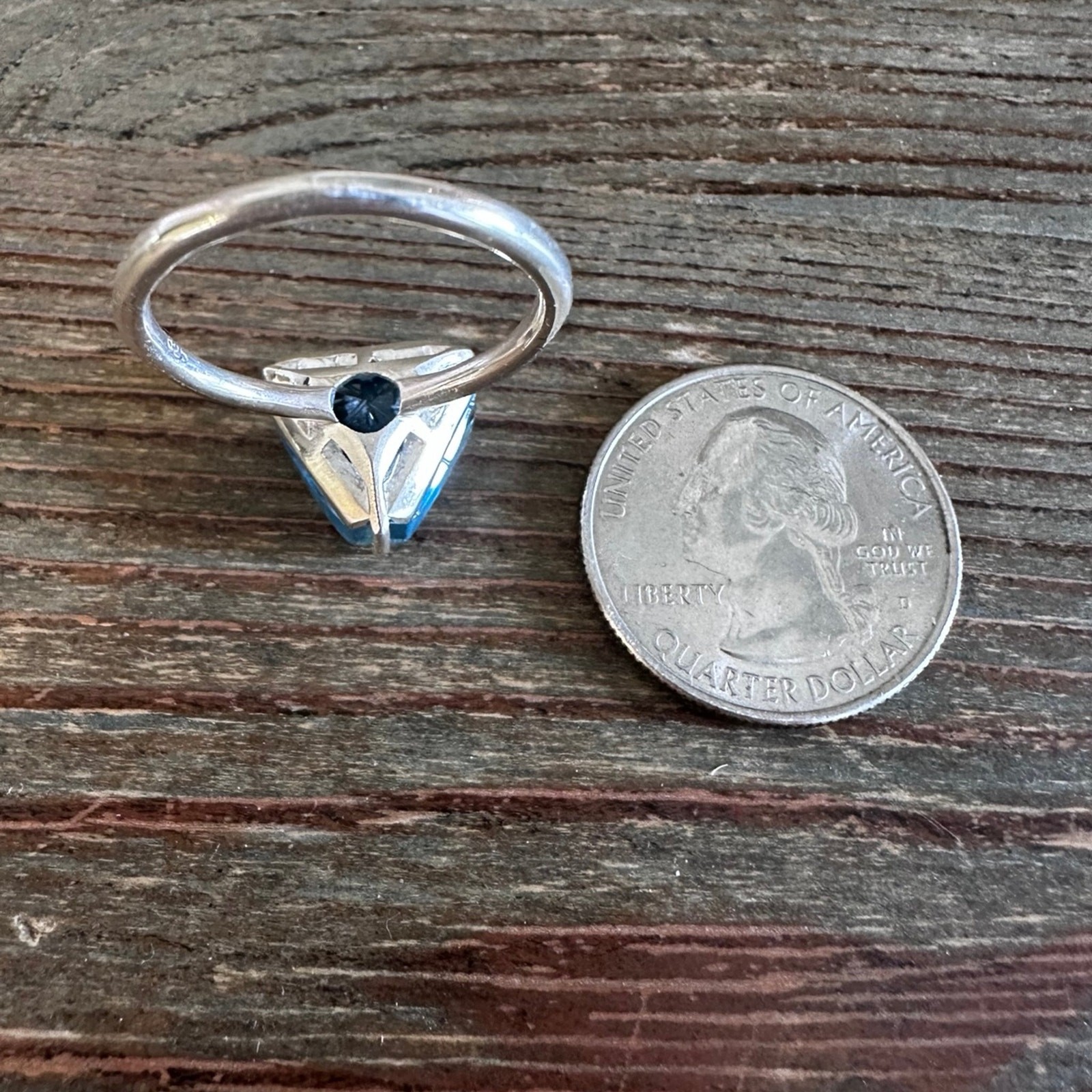 Blue Topaz Trillion Statement Ring | Solid 925 Silver •| Sz 9