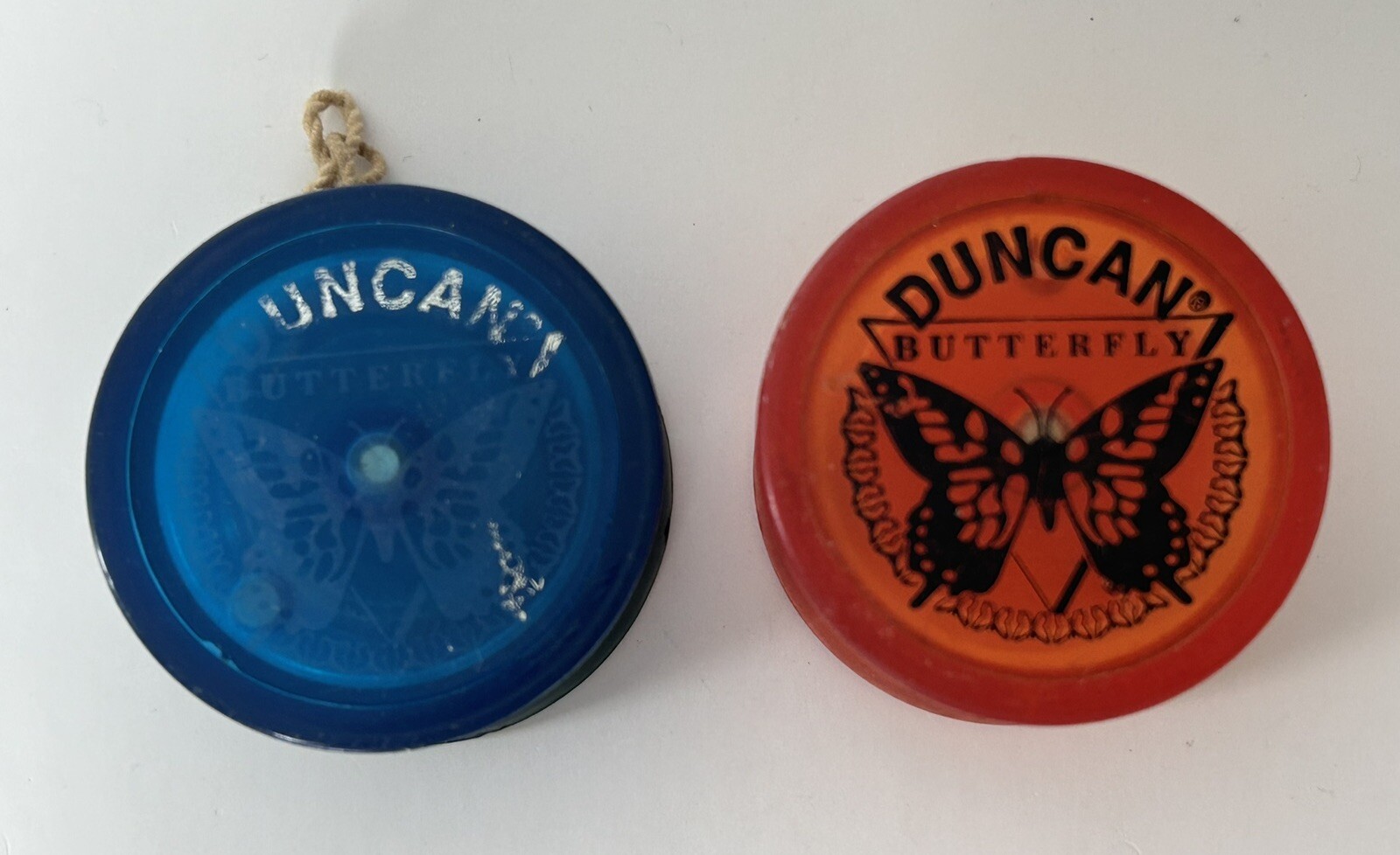 2 Vintage Duncan Butterfly YoYo's: 1 Half Blue, Half Green & 1 Orange *Read*