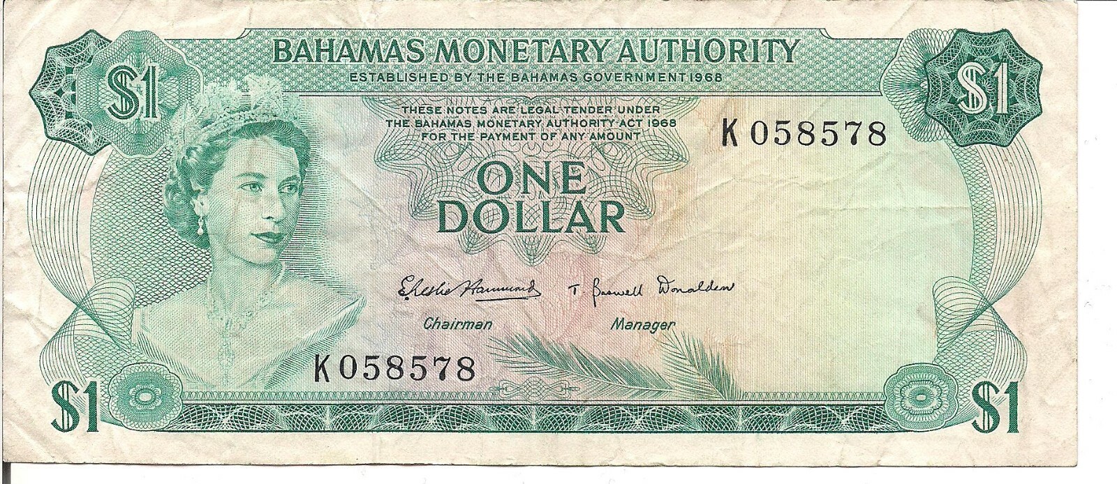 BAHAMAS, $1, QEII, P#27a, L. 1968