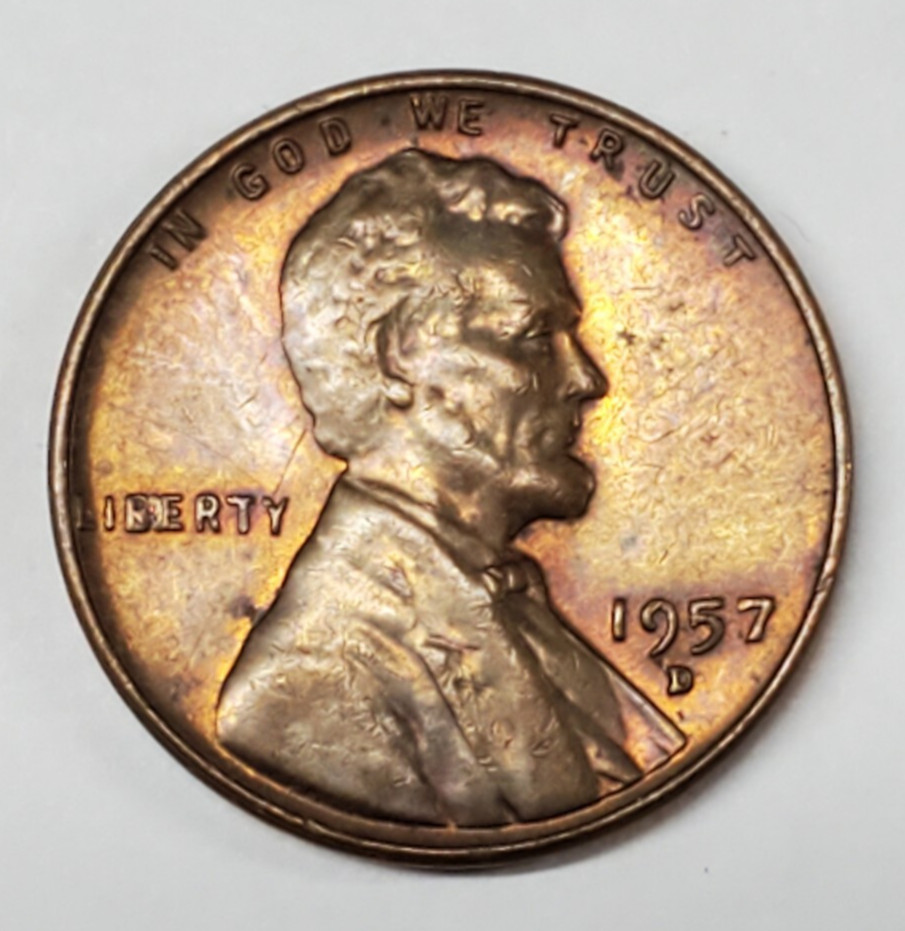 1957 D Wheat Penny W/Errors--BIE and Poss-Bad Stamping of "P" on Back
