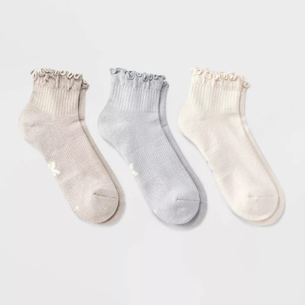 Women's Cushioned Ruffle 3pk Athletic Ankle Socks