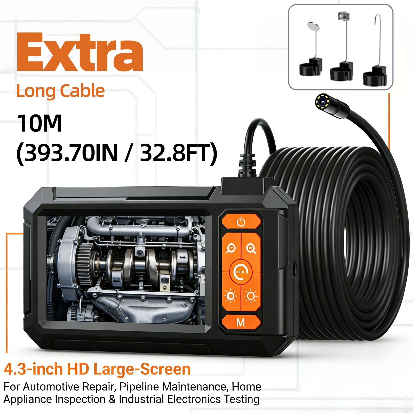 New Endoscope Camera with Light,Borescope Cameras with 4.3" IPS ,2M/5M/10M