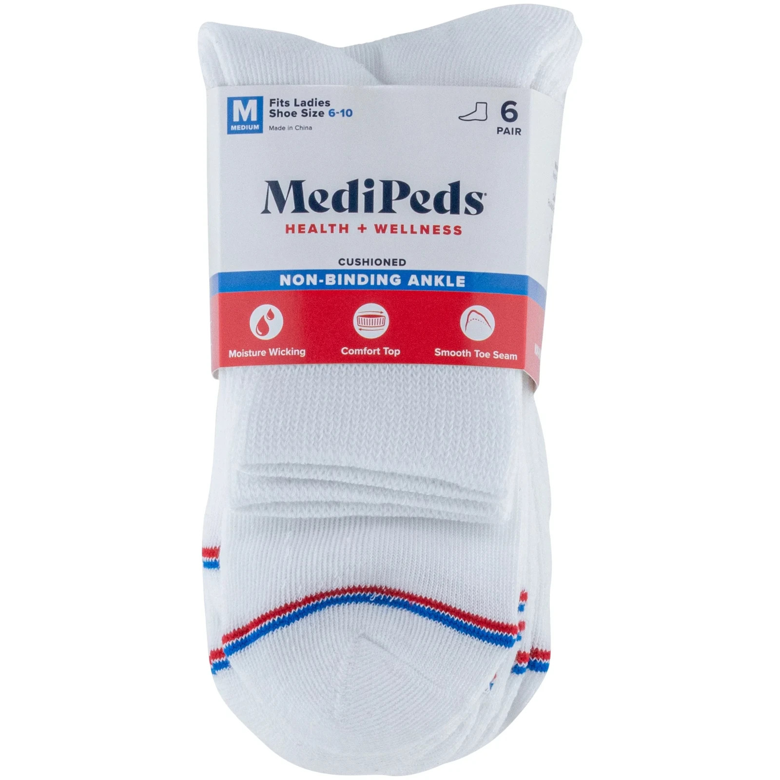 MediPeds Diabetic Women's Half Cushion Ankle Sock 6 Pairs Women's Shoe Size 6-10