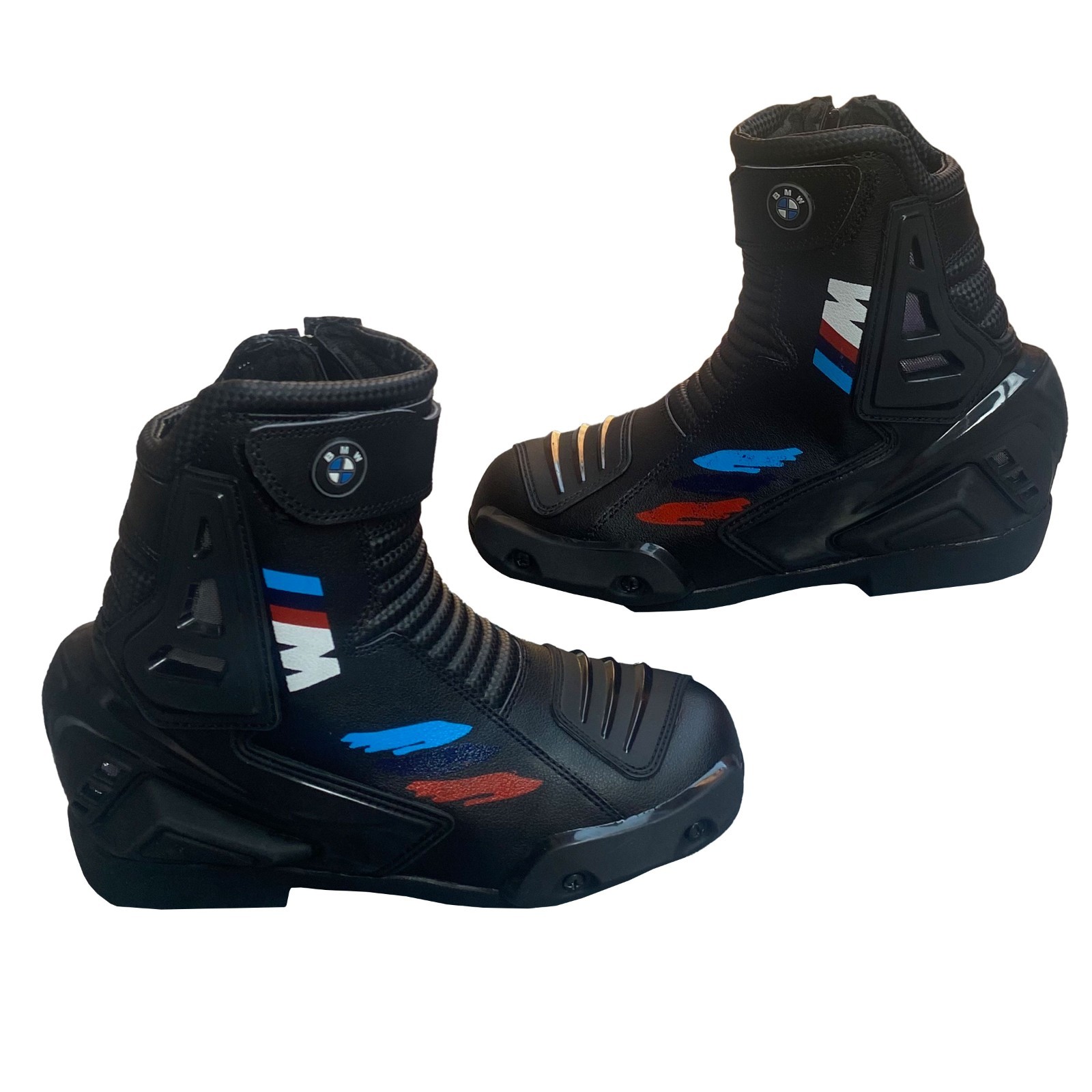 BMW M Motorrad Black Motorbike Racing Leather Boots Protective Sports Biker Shoe