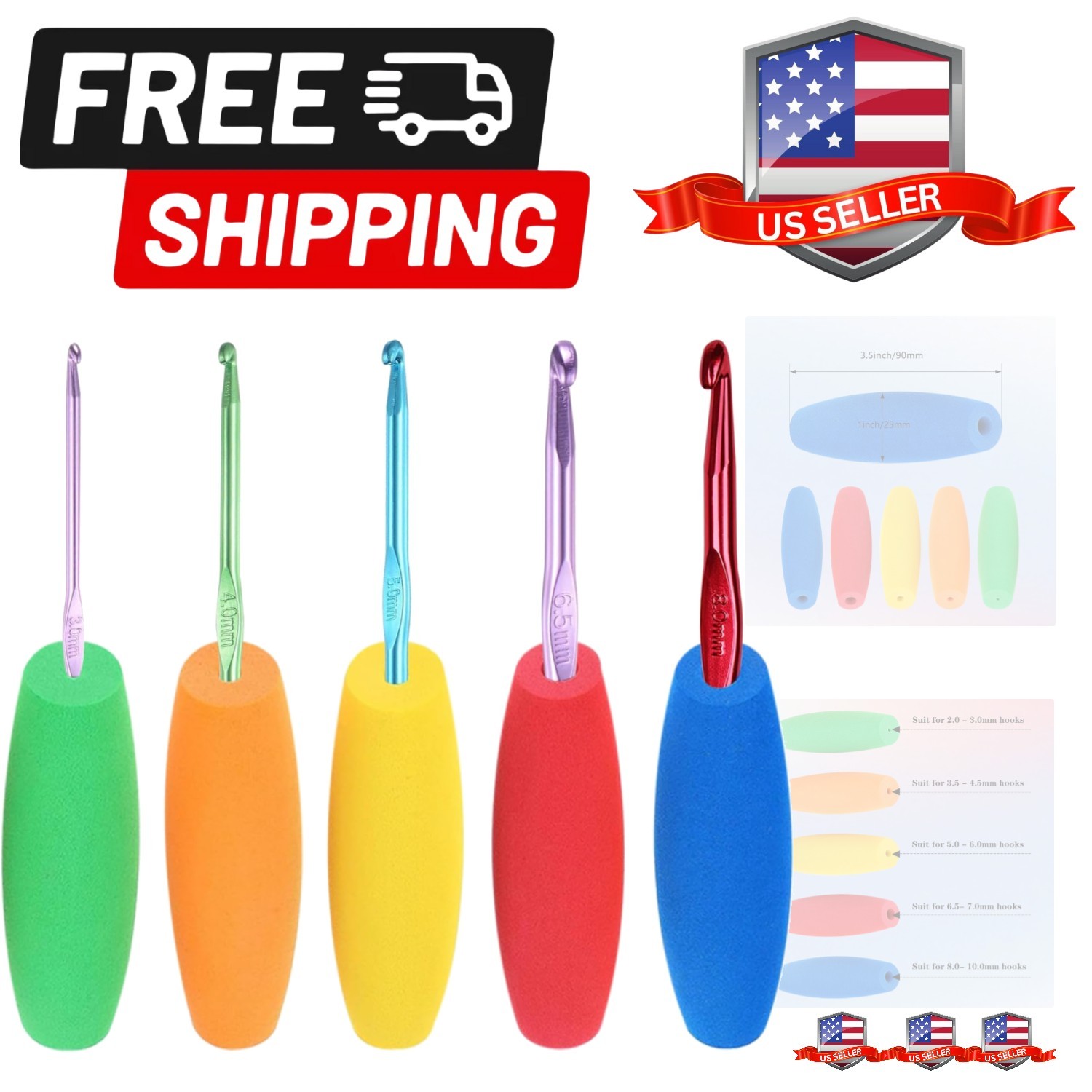 Multicolor Crochet Hooks Grips Set, 5Pcs Ergonomic Crochet Hook Handle, Multi...