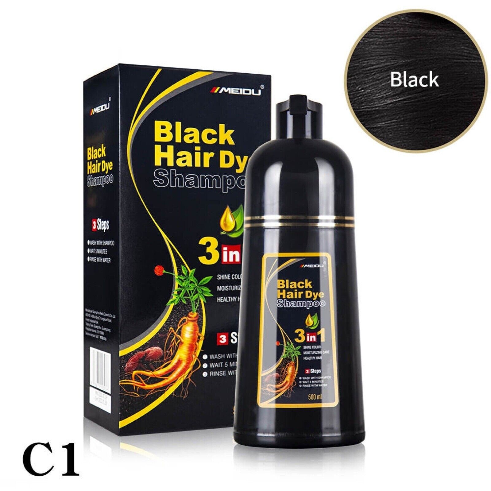 MEIDU Instant 3in1 Hair Dye Color Shamp 500mL(BLACK)+FREE SHIPPING