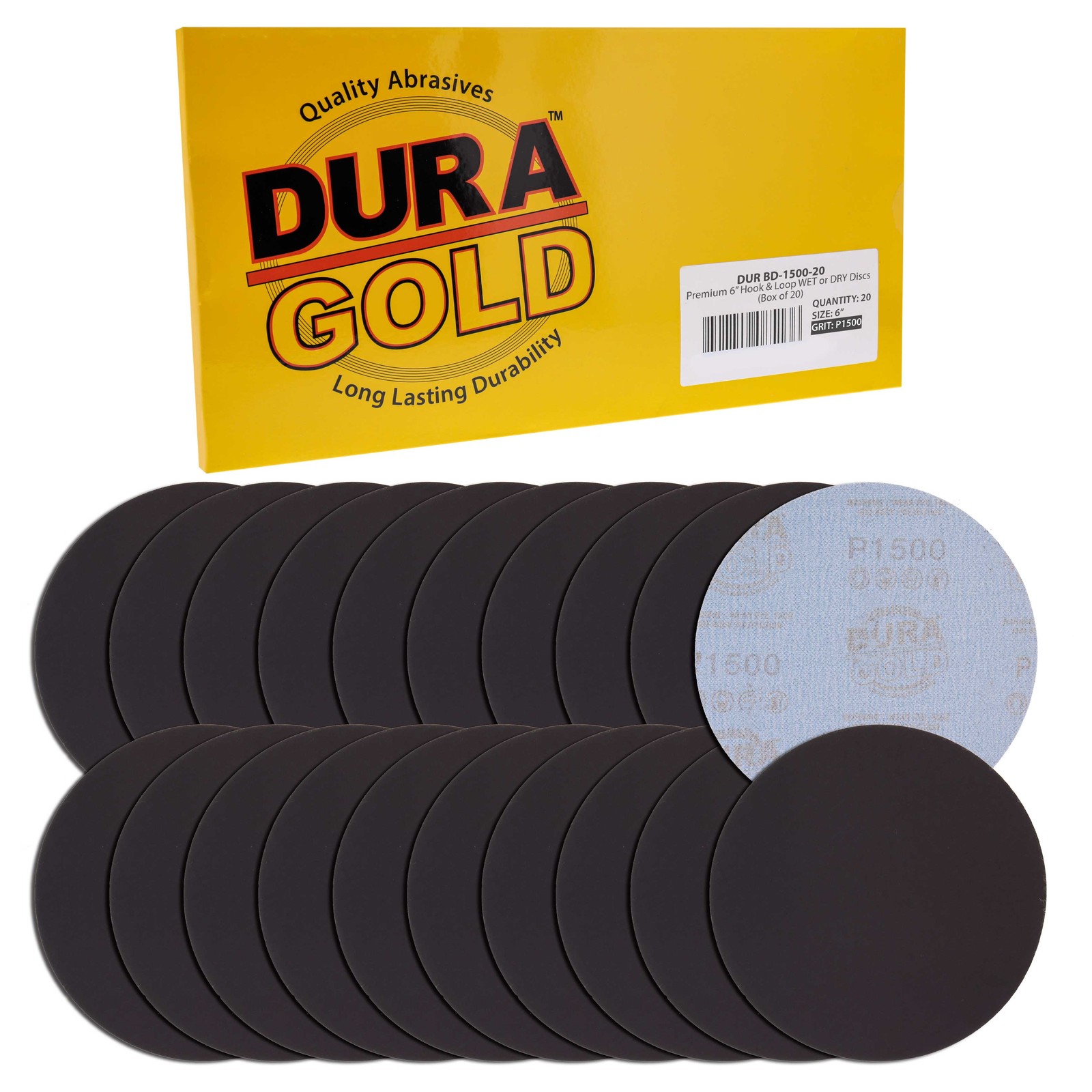 Dura-Gold 6" Wet or Dry Sanding Discs - 1500 Grit (Box of 20) - Hook & Loop Back