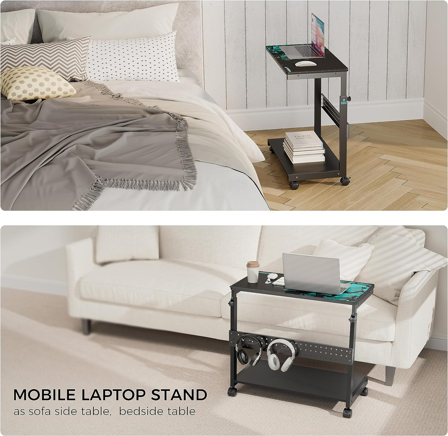 PC Stand Computer Cart, Height Adjustable Tower Stand 2-Tier Suit for ATX Case P