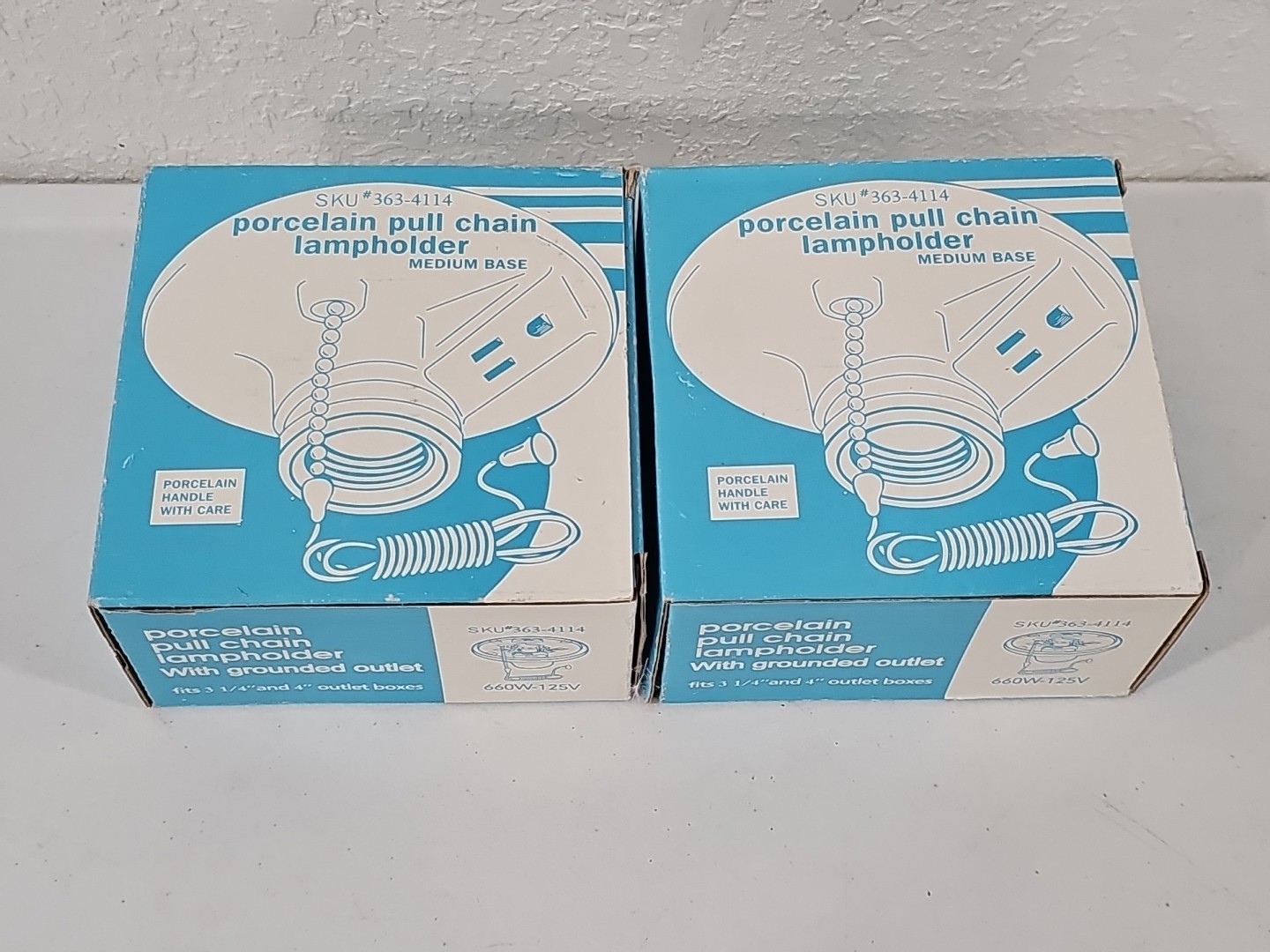 TBA Porcelain pull chain lampholder  #363-4114 White Set Of 2 Open Box