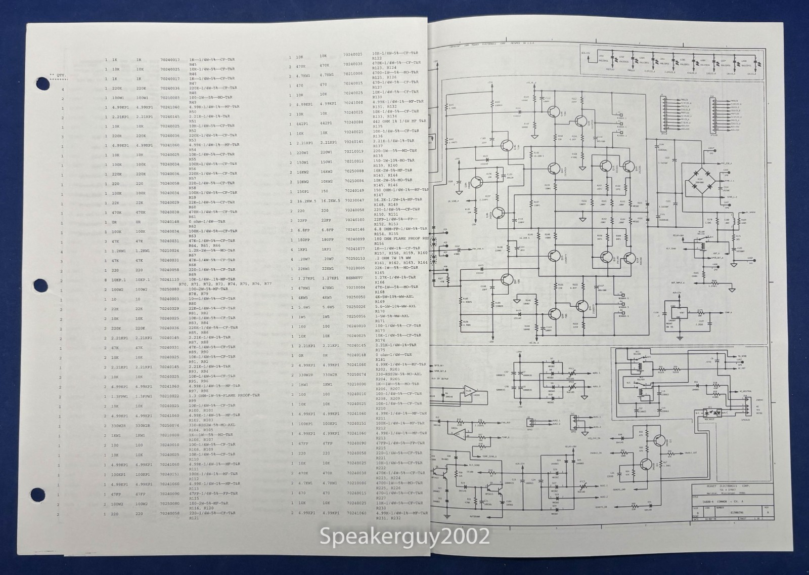 Original Peavey IA800-4 Foldout Schematic