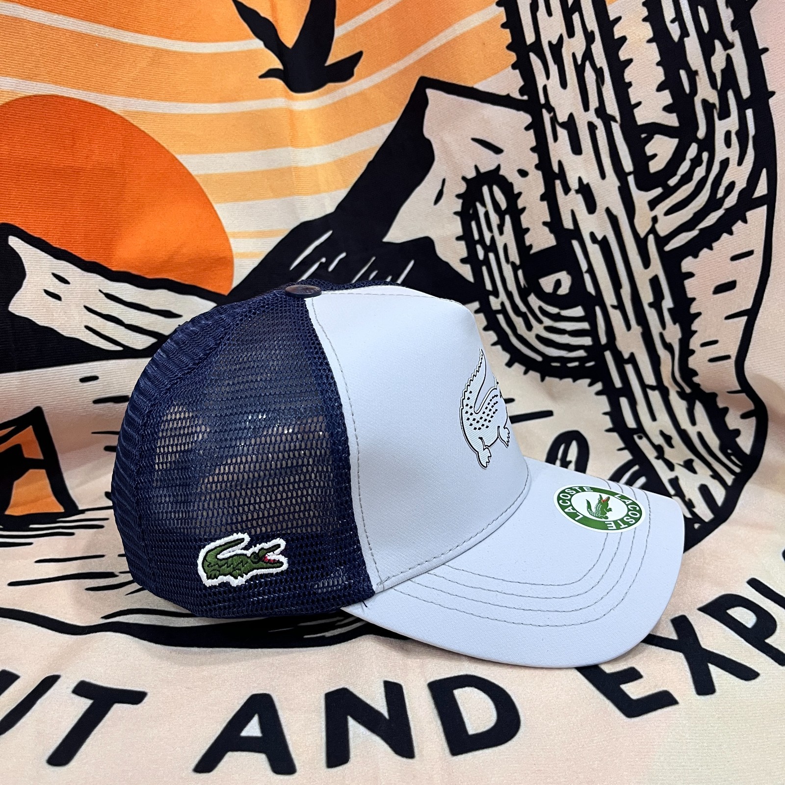LACOSTE Men's Outdoor Adjustable Mesh Back Gray Baseball Cap