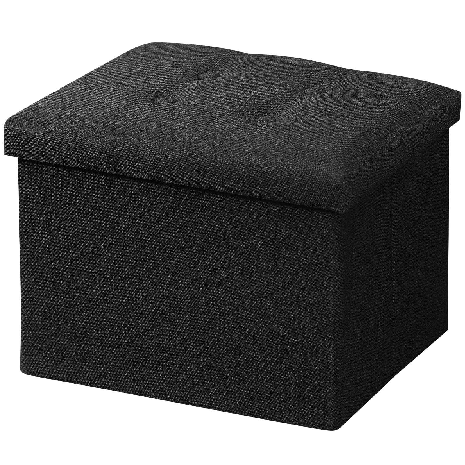 Storage Ottoman Folding Foot Rest Stool 17 inch Linen Footstool Bench Short O...
