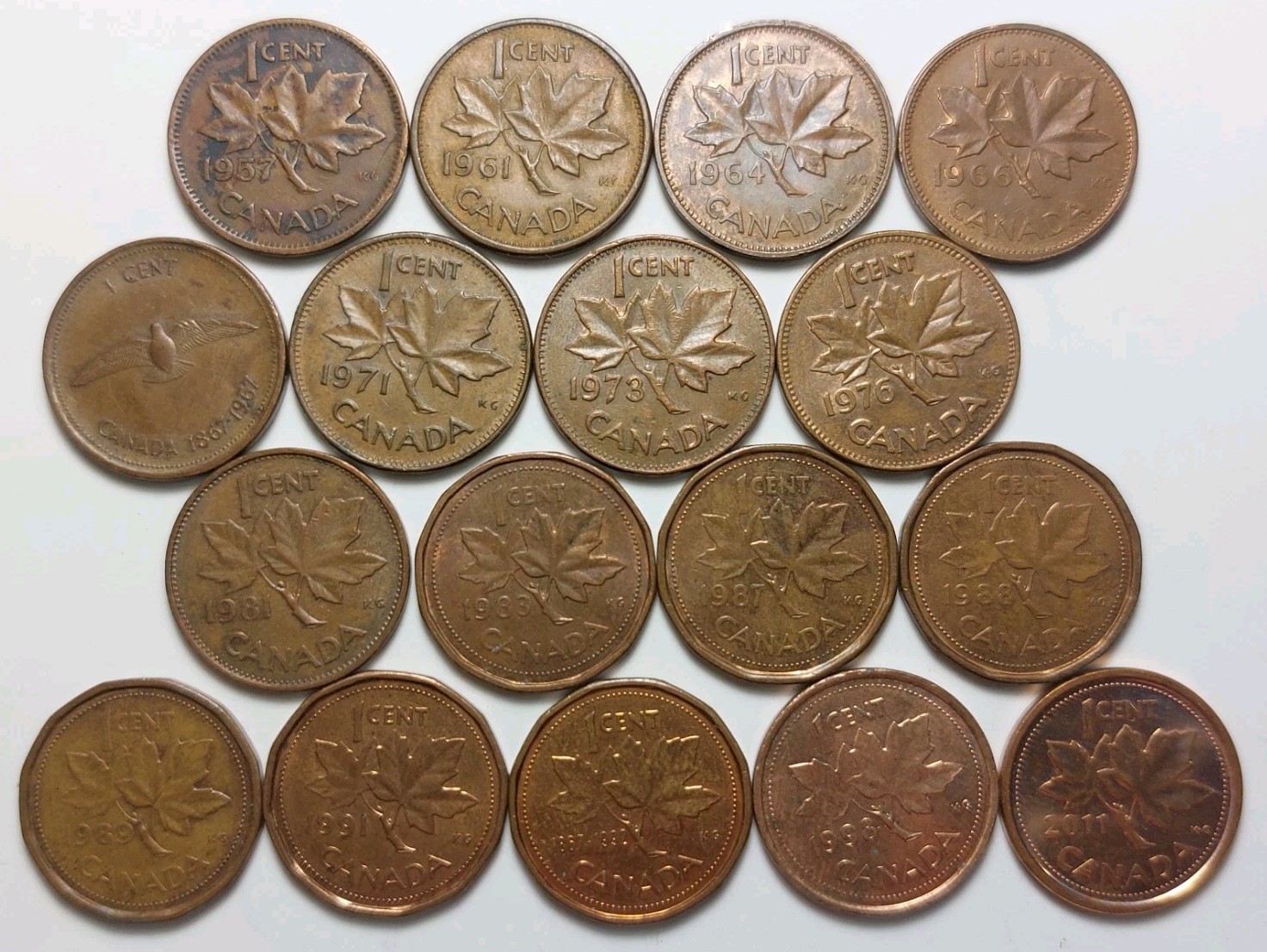 Canada 17x 1 Cent Coins Bulk Job Lot 1957-2011 Canadian Penny Collection