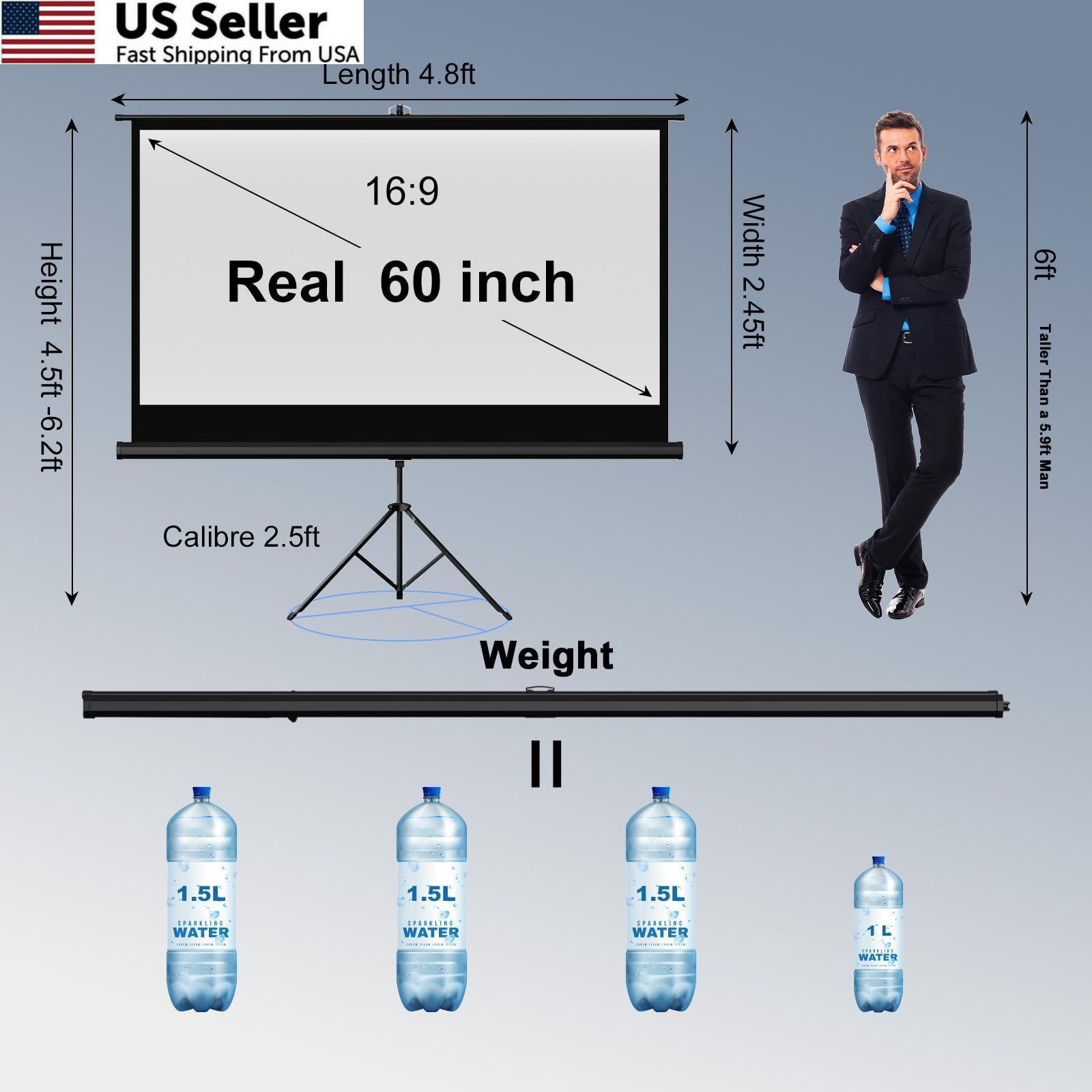 SCREENMAX Outdoor Projector Screen with Stand Tripod, 60 inch 16:9, white