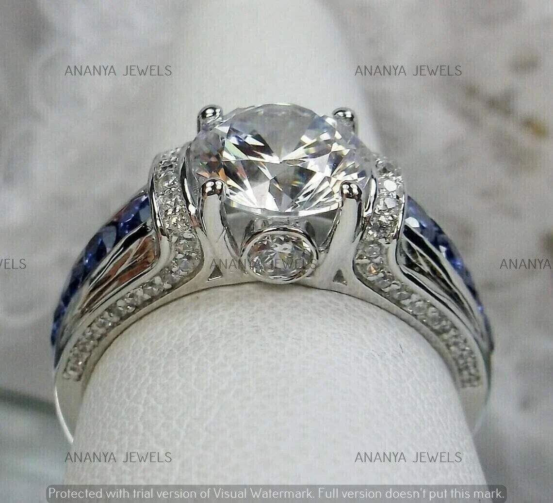2Ct Round Cut Lab Created Sapphire Wedding Engagement Ring 14K White Gold Plated