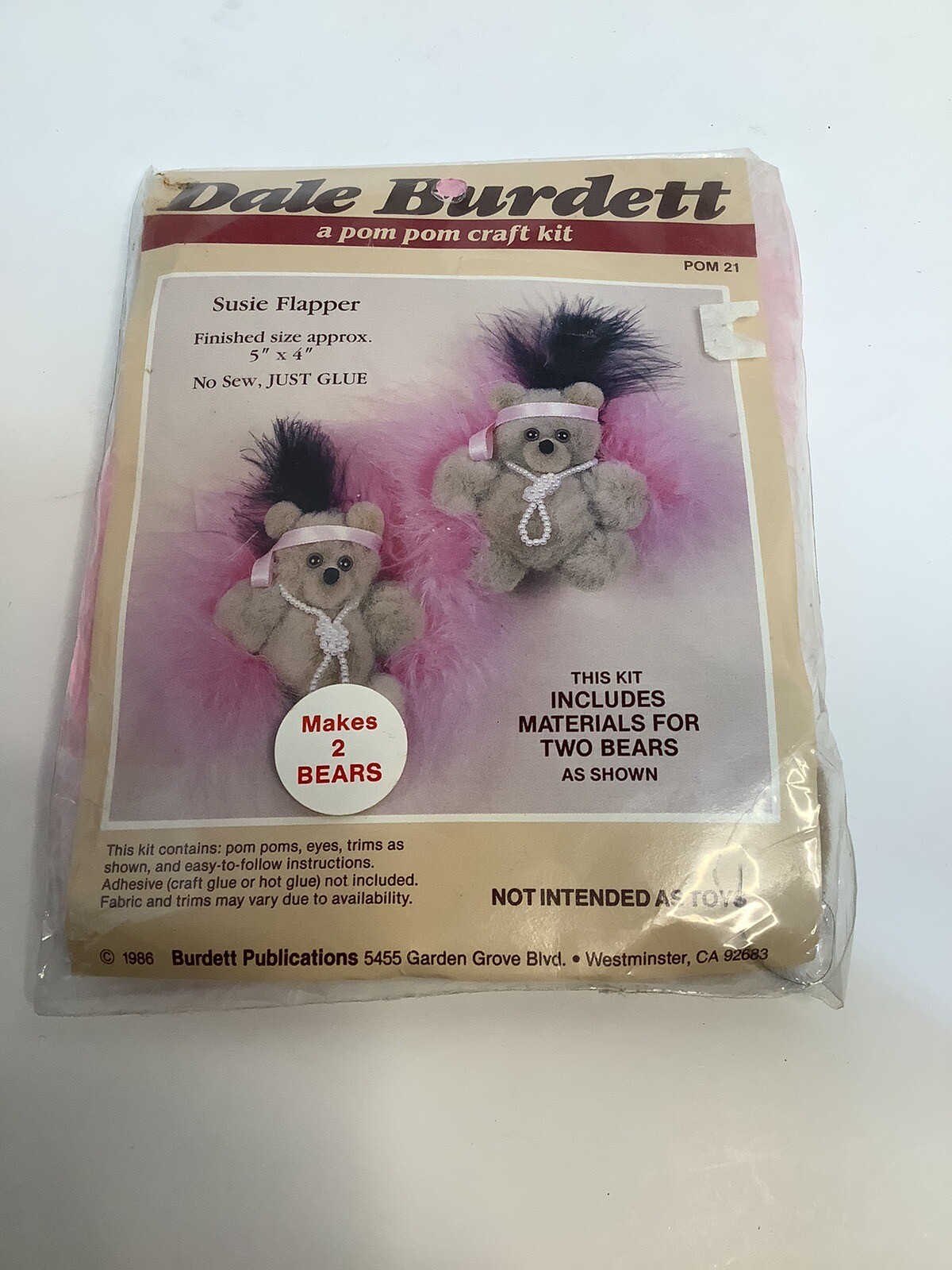 Dale Burdett Pom Pom Craft Kit Bears Susie Flapper Vintage No Sew 1986 New