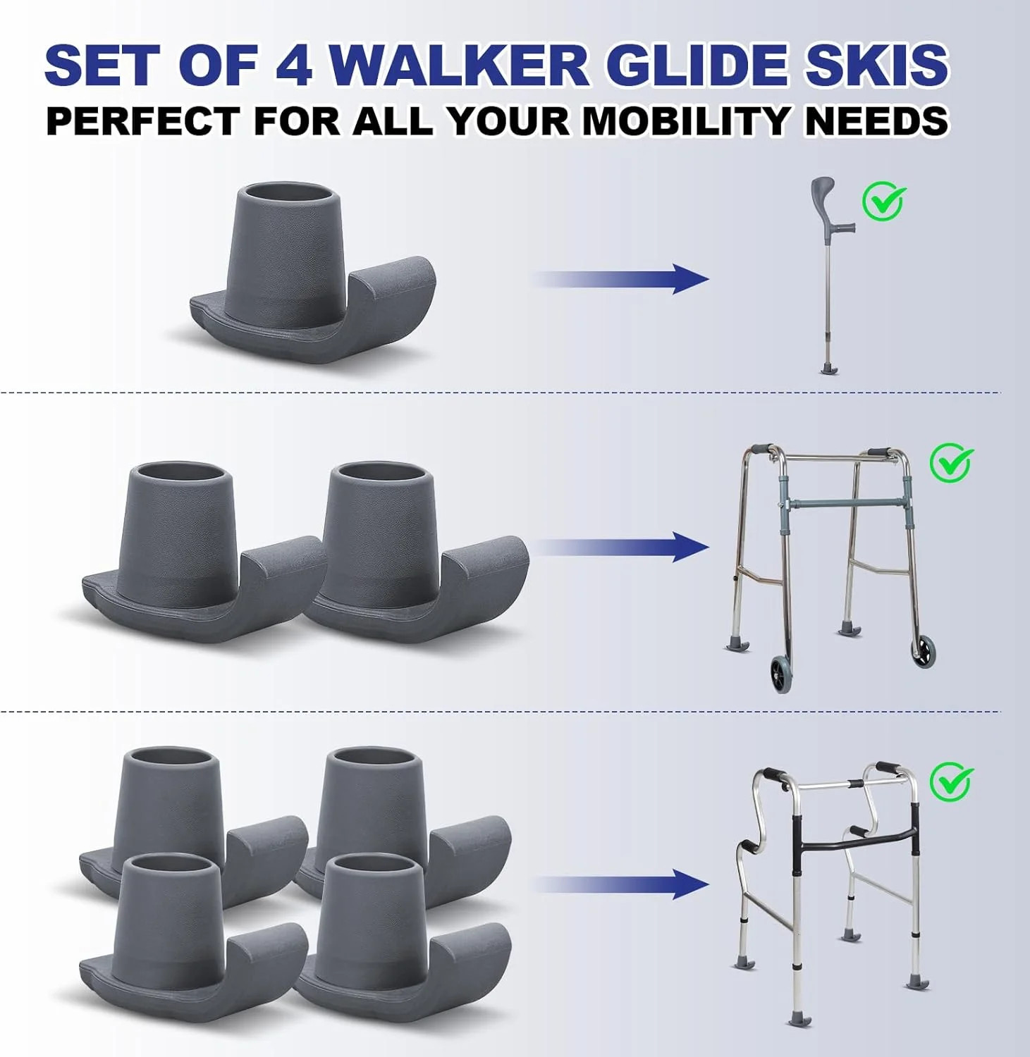 Walker Ski Glides, 4 Pack Durable Ski Glides for Folding Walkers, Universal Fit