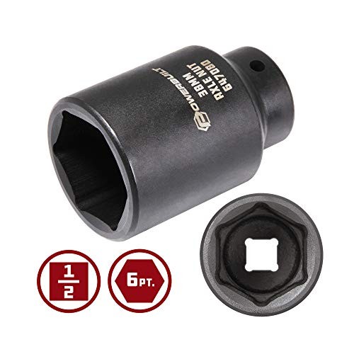 Axle Nut Socket, 1/2 Inch Drive, Use with Impact Wrench, 12 Point, Remove 38mm