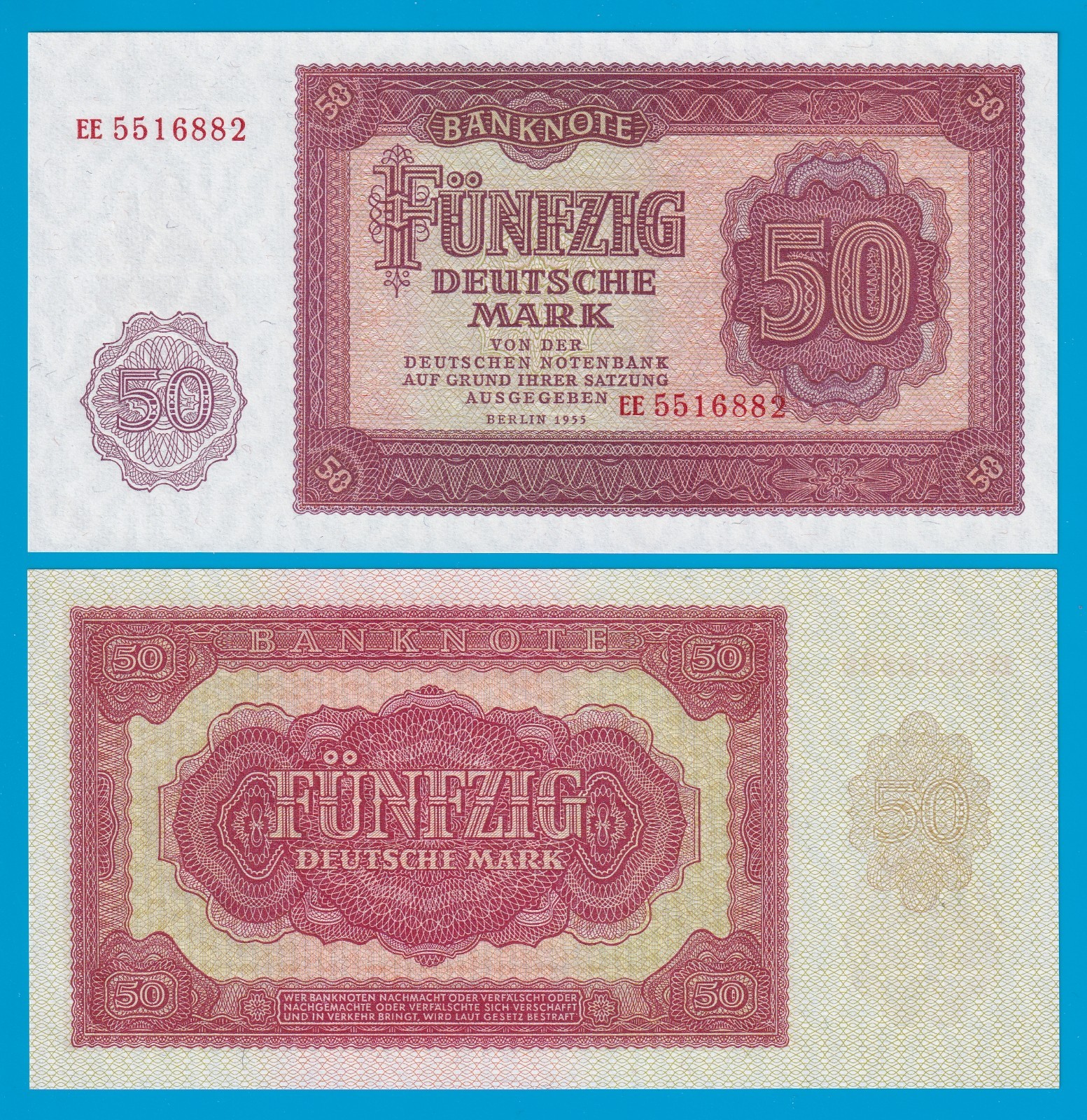 Germany Democratic Republic 50 Mark, P 20, 1955 UNC