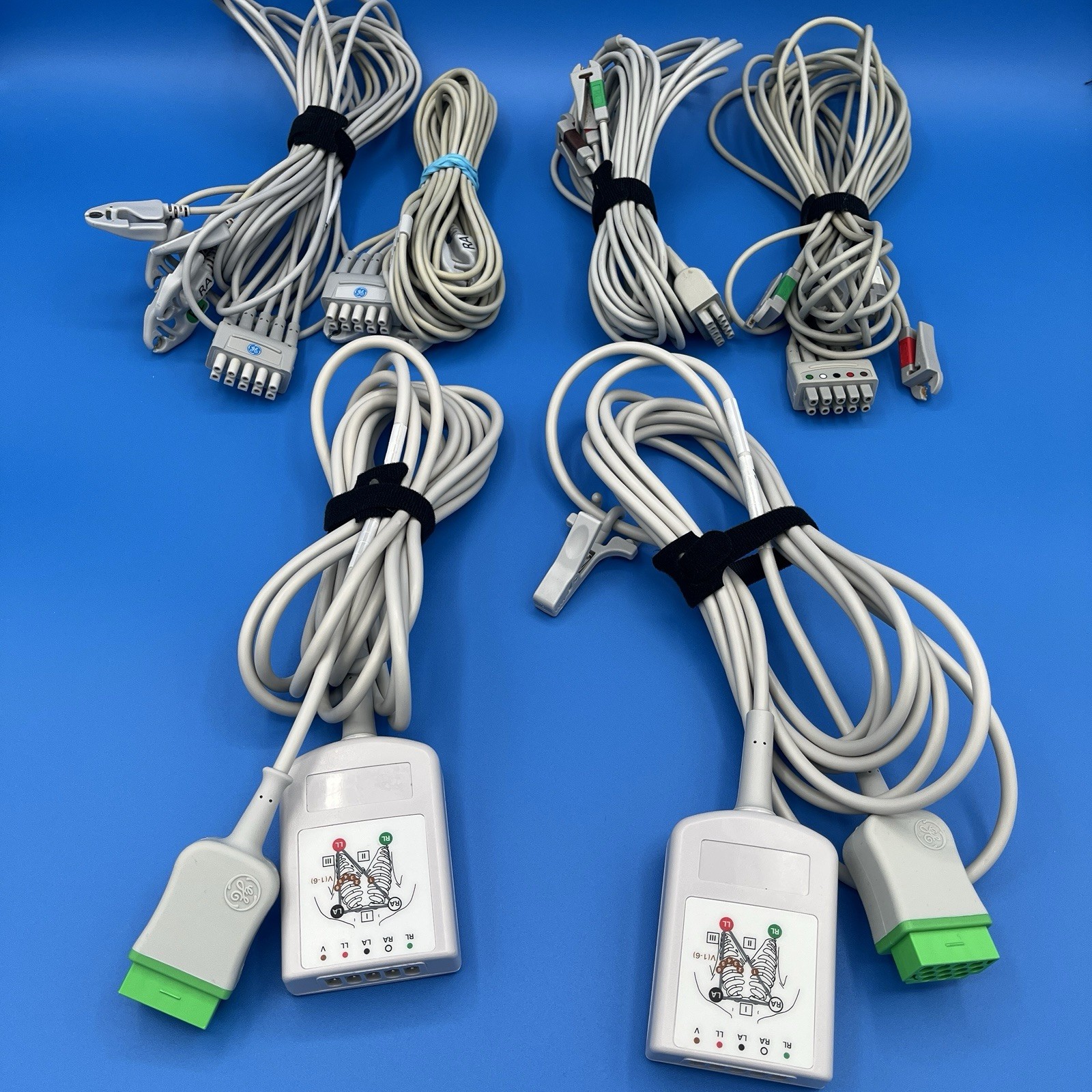 (2) GE 2106310-001 ECG EKG Trunk Cables 3/5 Lead W/ESU Filter, AHA & 2106389-002