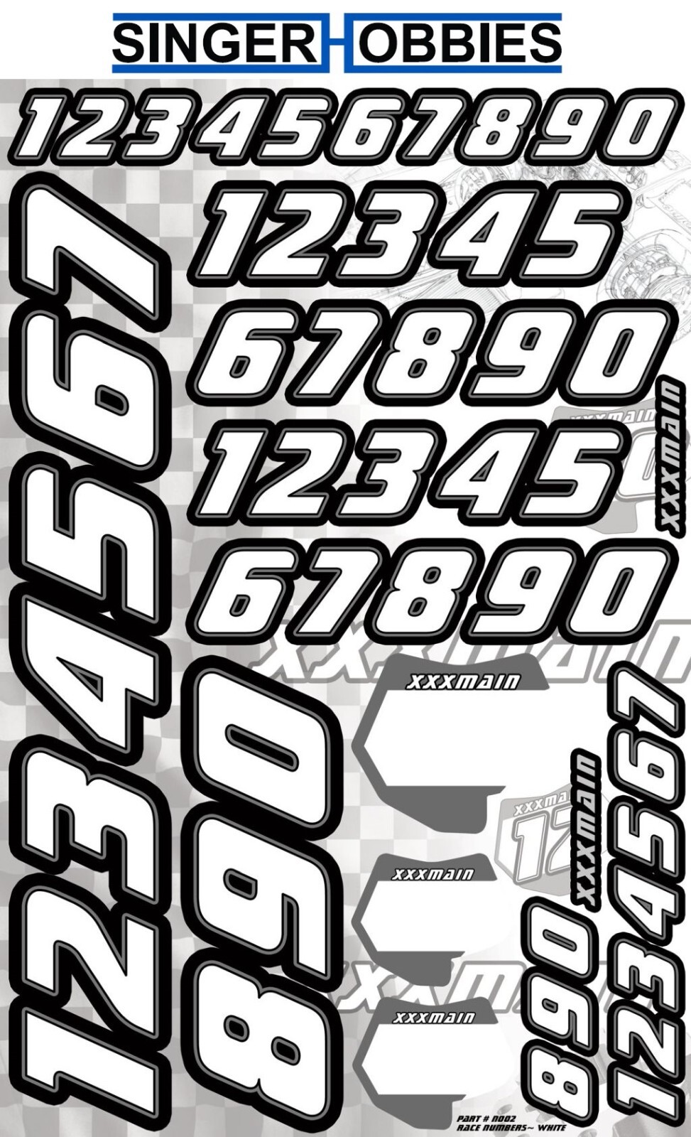XXX MAIN RACING XXXN002 Race Numbers - White for RC Car HH