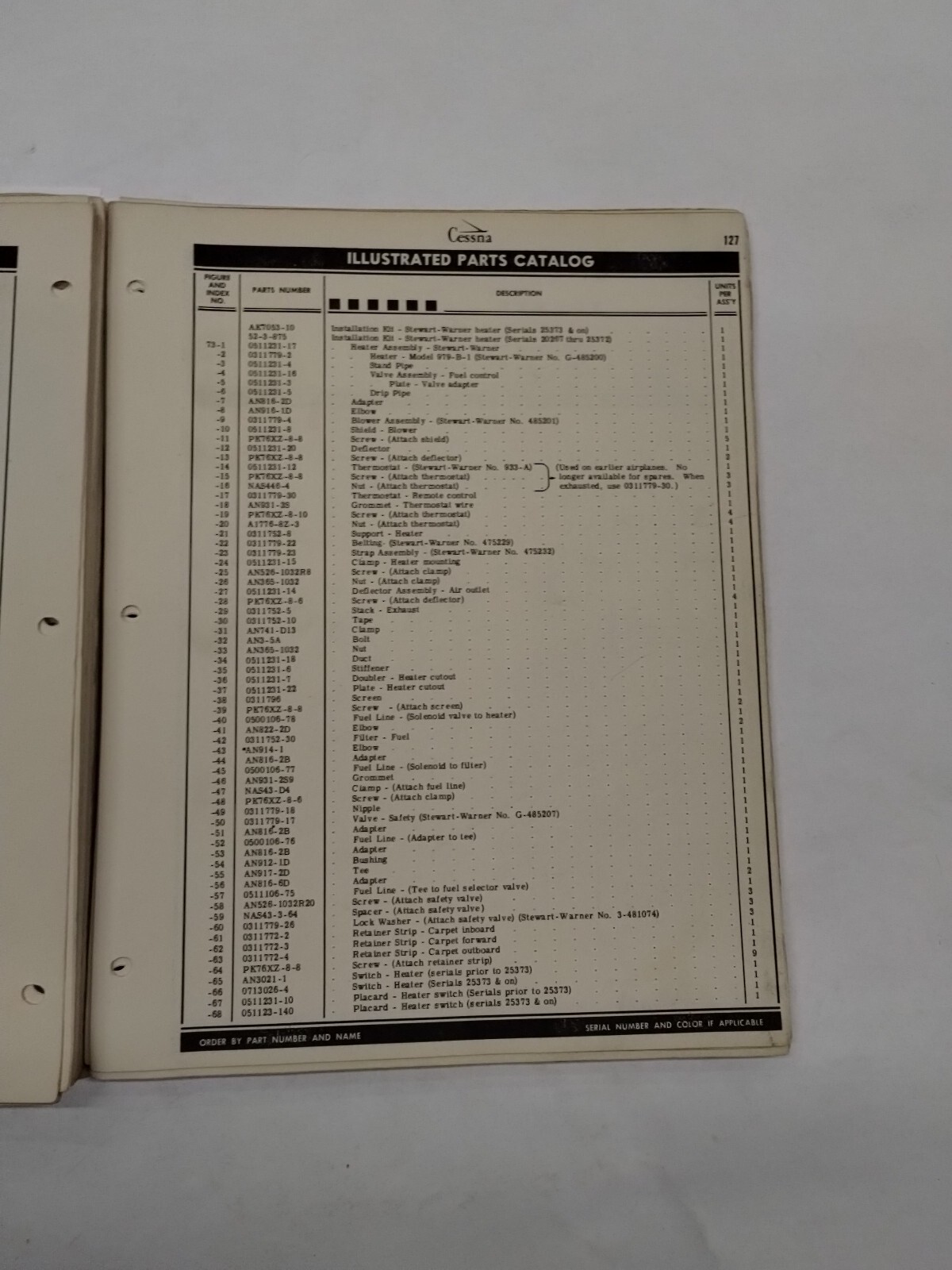 Cessna Model 170B Parts Catalog September 1, 1956-Original