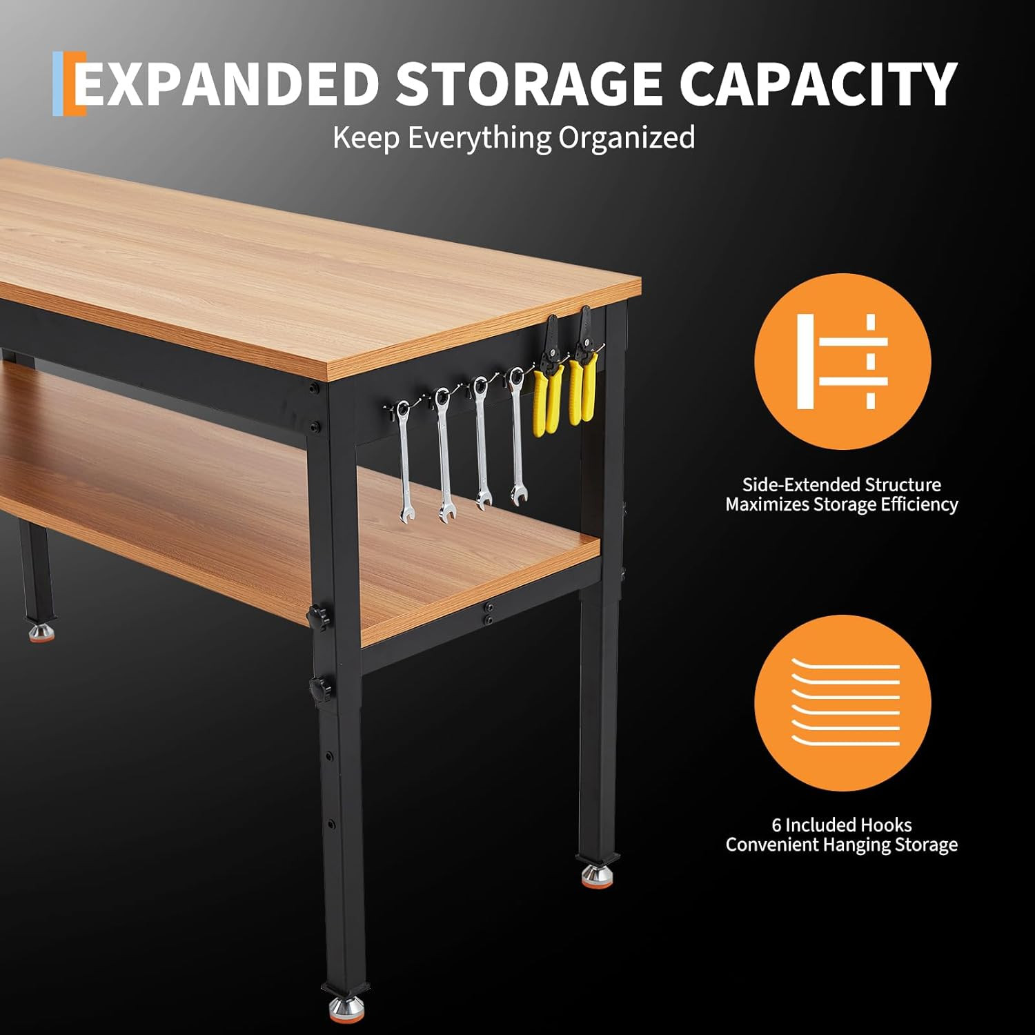 60" Work Bench with Storage Shelf, Adjustable Height Workbench, 60" X 24" Work B