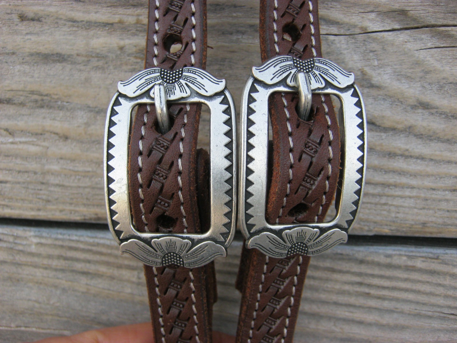 West 74 Dark Oil Leather 5/8" One Ear Nickel Salt Lick Horseshoe Watt Headstall