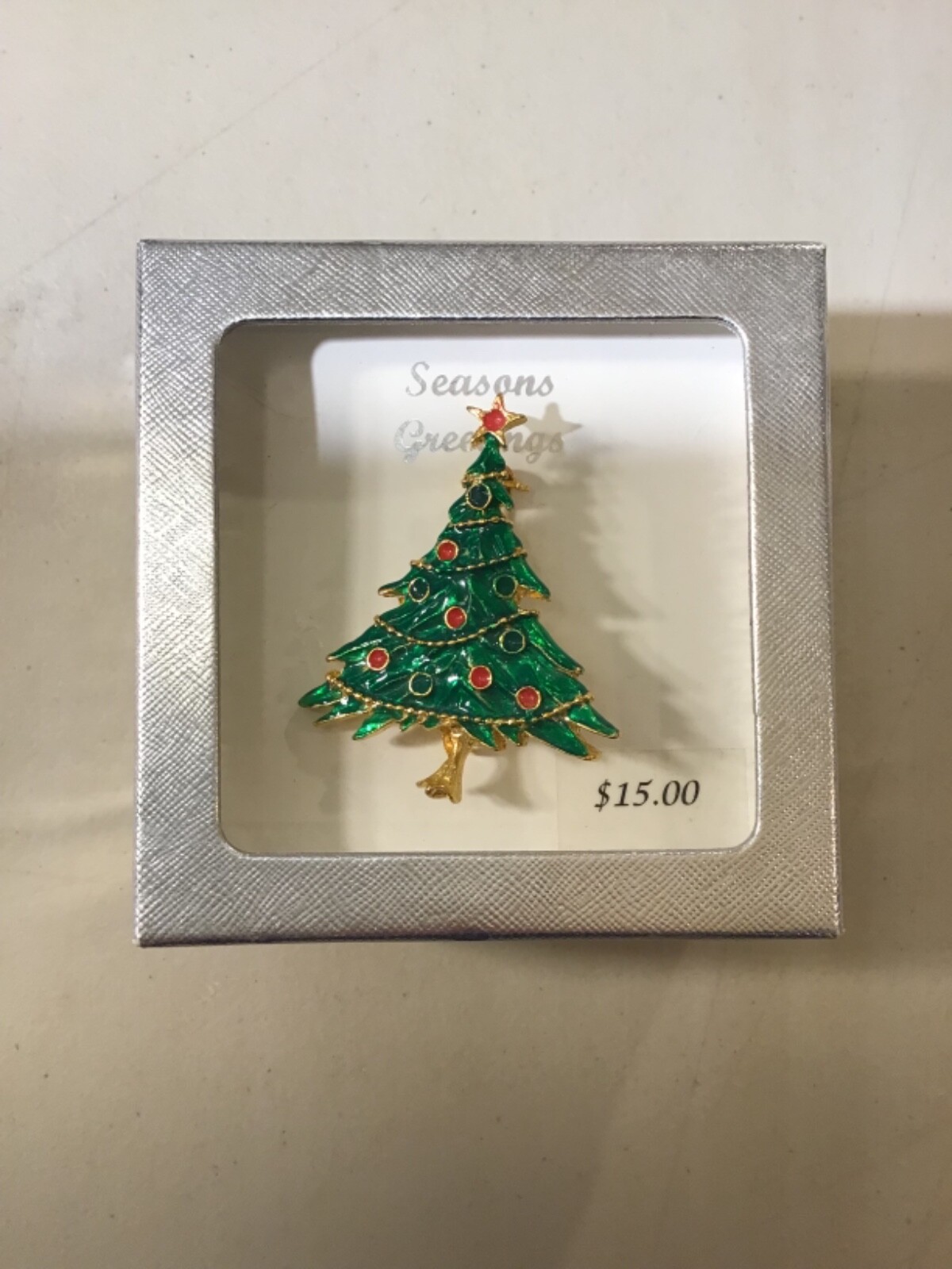 CHRISTMAS TREE BROOCH  WITH ORIGINAL BOX, EXCELLENT CONDITION