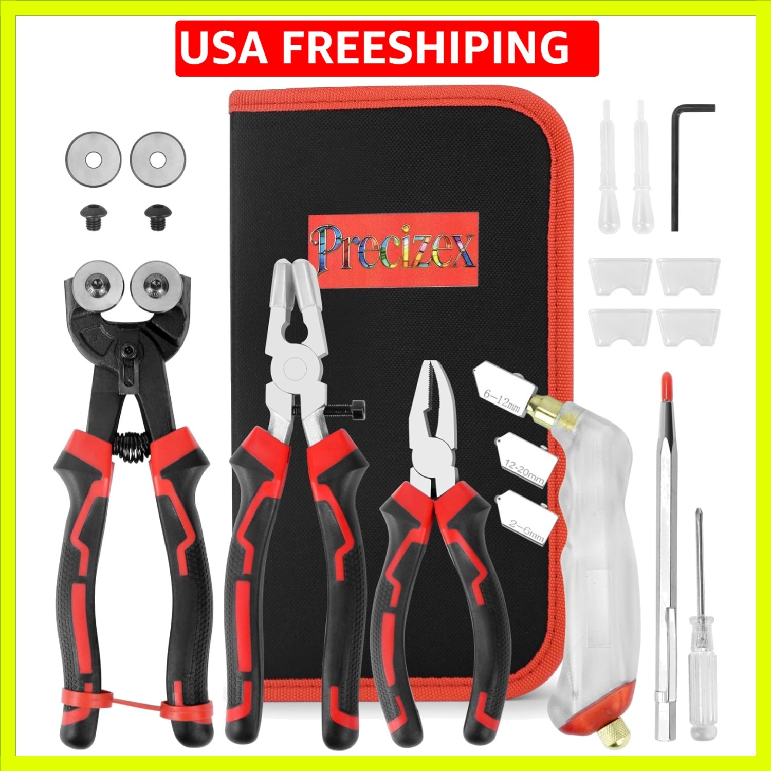 Stained Glass Tools Glass Cutting Tool Kit Glass Cutter 2-20MM 8 Inch Tile Ni...