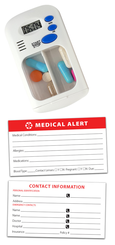 Divided Drawer Pill Timer with Bonus Medical Alert Card - Item 412