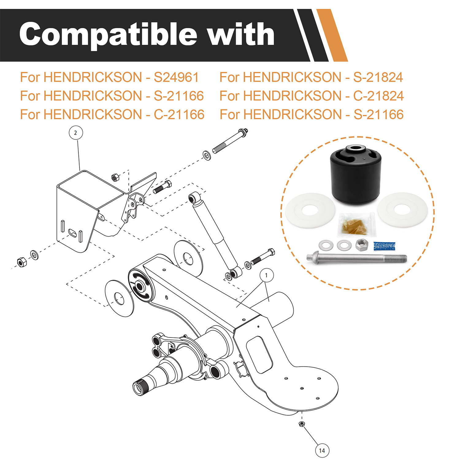 For Hendrickson Align Pivot Bushing Kit Hendrickson Turner S-24691, S-21166