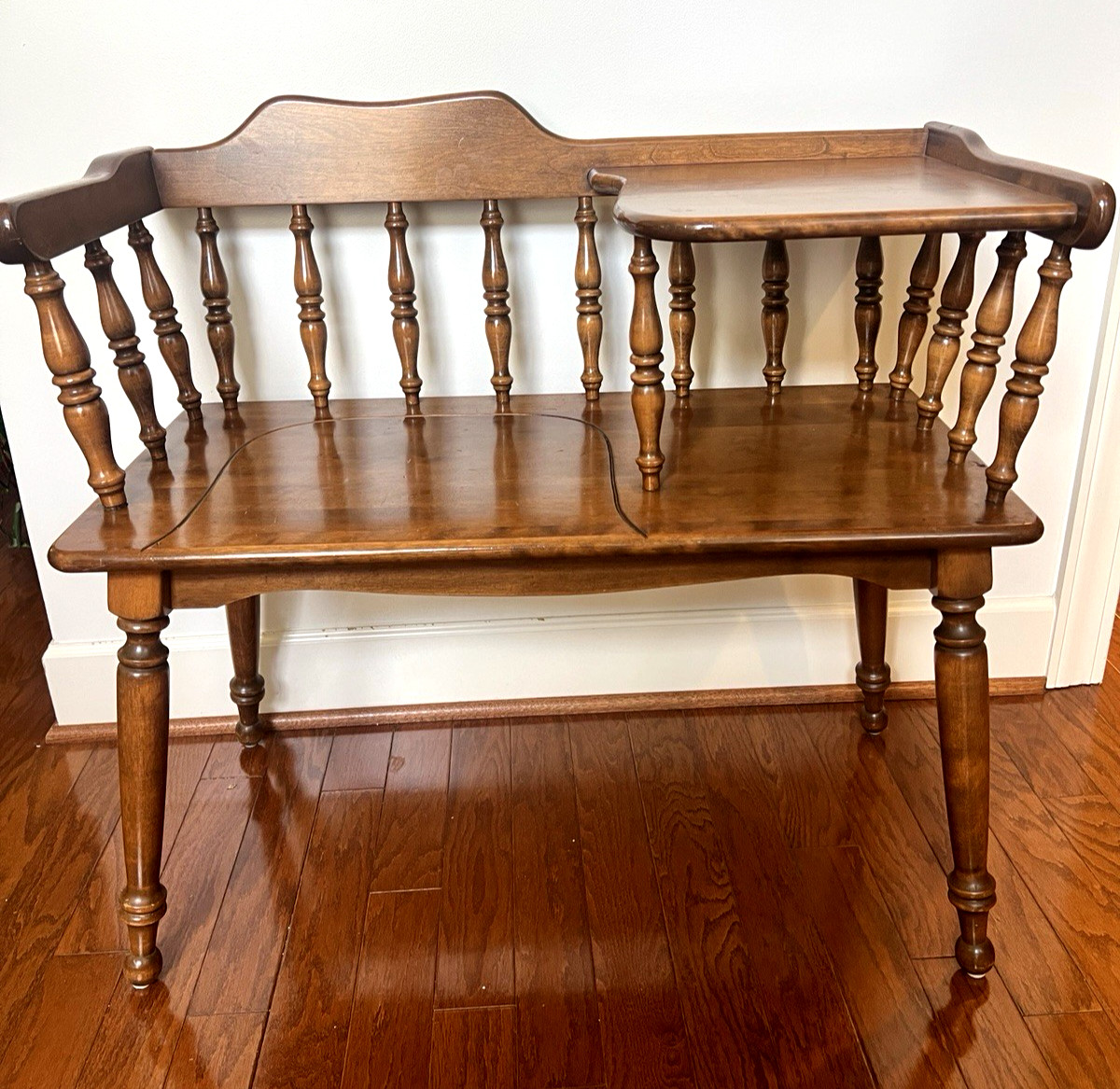 Vintage Nice Ethan Allen Gossip Bench Telephone Table Solid Maple Wood Colonial