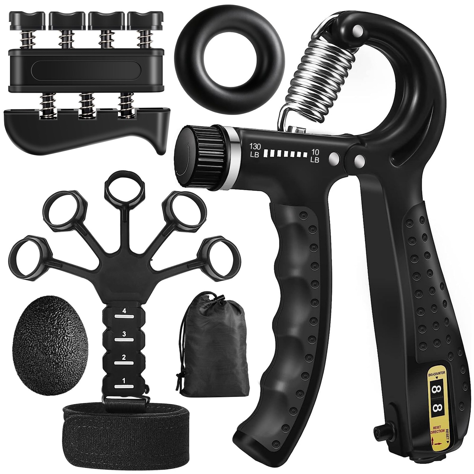 Grip Strength Trainer Kit 5 Pack Adjustable Resistance Hand Gripper,Finger Ex...