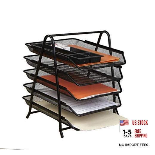 Desk Organizer with 5 Sliding Trays for Letters, Documents, Mail, 5 Tier Black